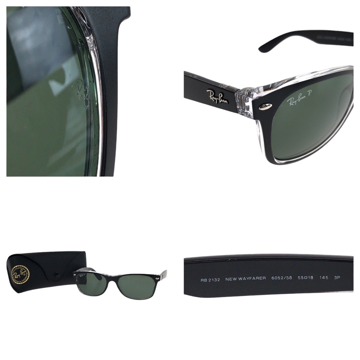 18475
Ray-Ban レイバン ウェイファーラー ブラック 黒 シルバー金具 プラスチック RB2132 6052/58 55▫︎18 145 サングラス ウェリントン  メンズ ABP10