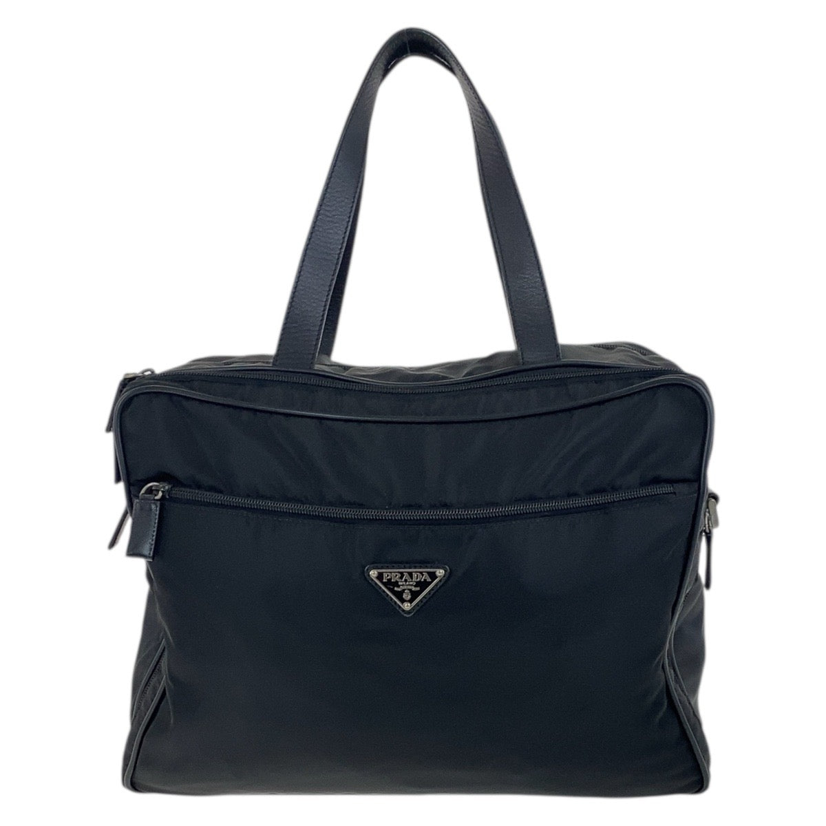 18481
PRADA プラダ テスート サフィアーノ 三角ロゴプレート ブラック 黒 シルバー金具 ナイロン / レザー ビジネスバッグ ブリーフケース メンズ ABP50