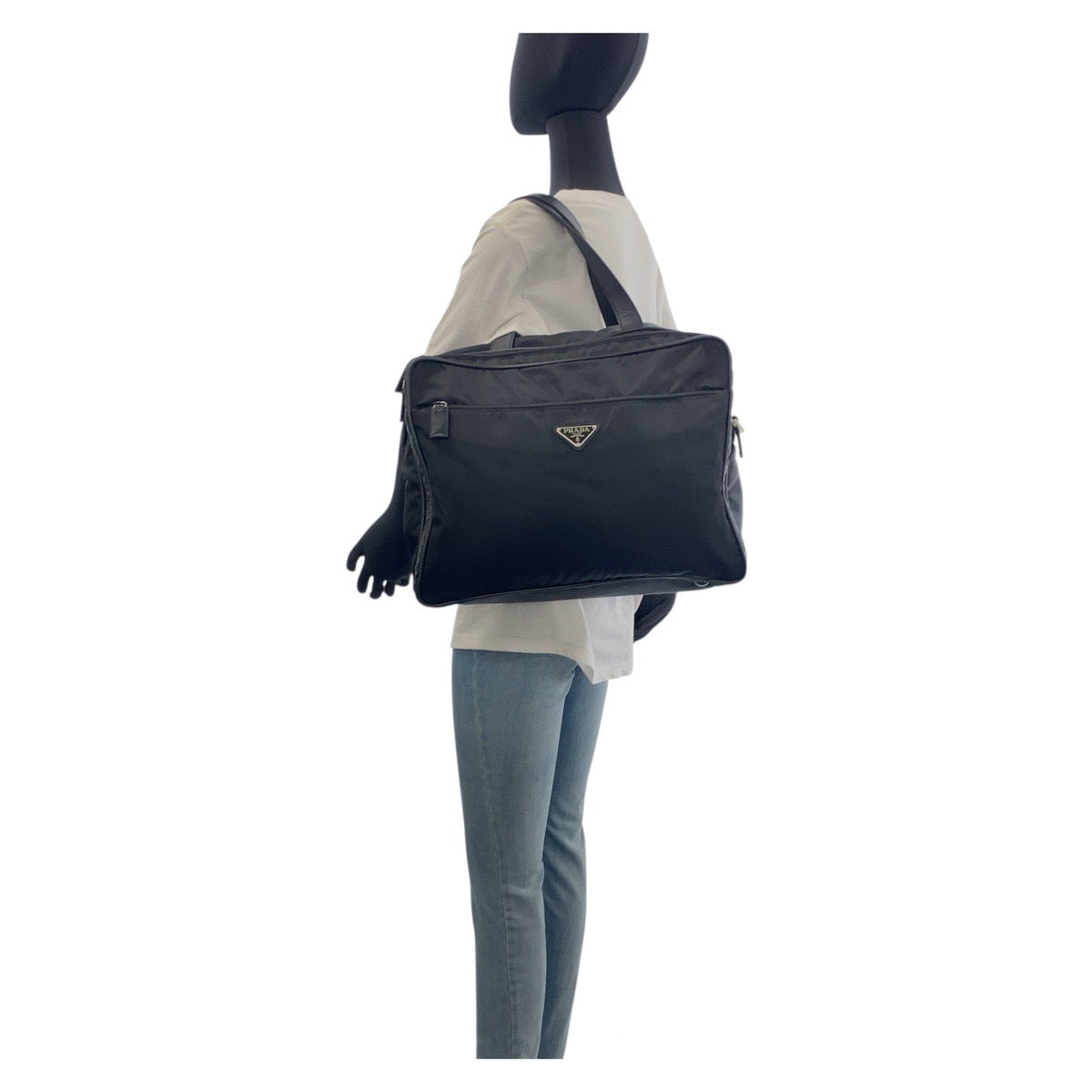 18481
PRADA プラダ テスート サフィアーノ 三角ロゴプレート ブラック 黒 シルバー金具 ナイロン / レザー ビジネスバッグ ブリーフケース メンズ ABP50