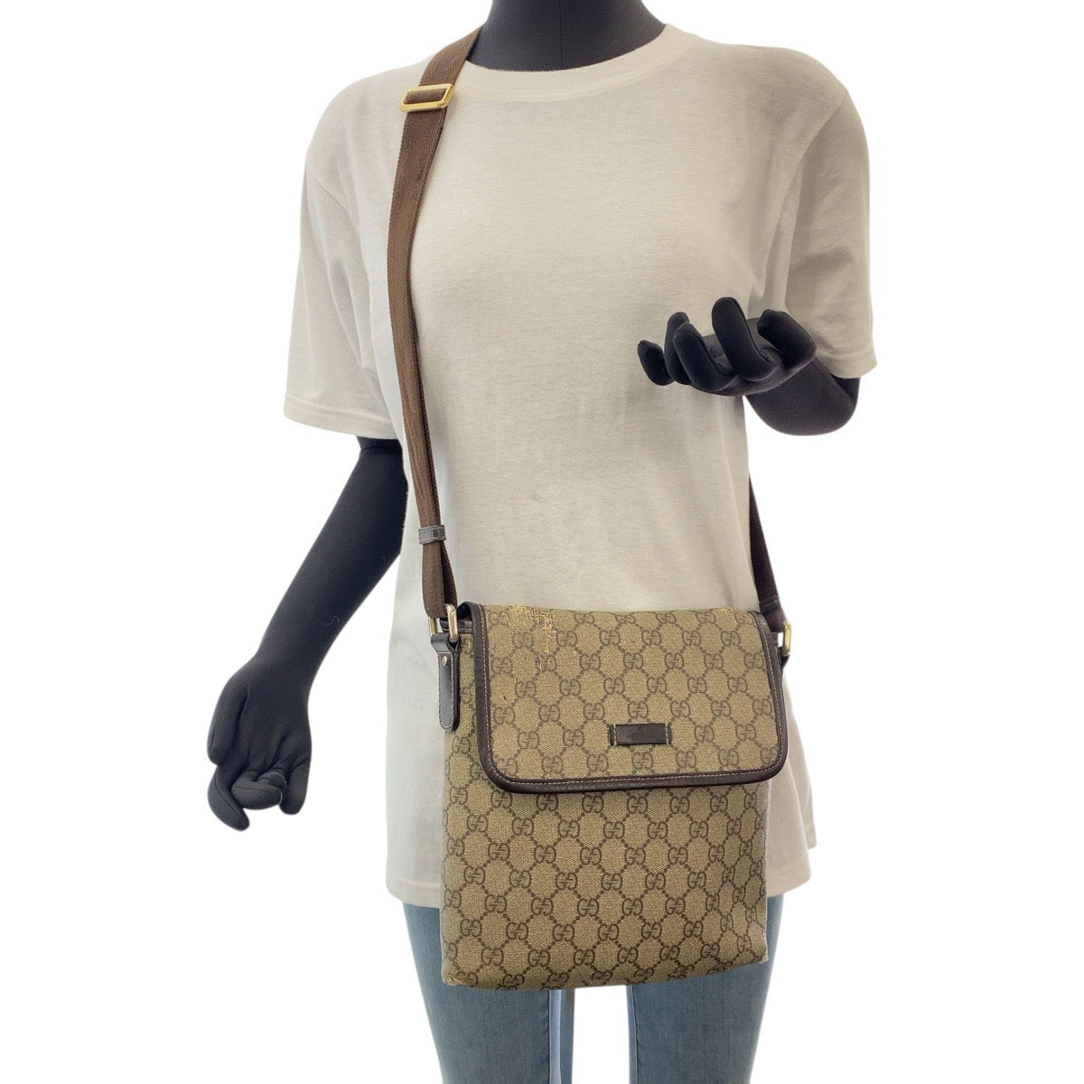 18482
GUCCI グッチ ベージュ ブラウン ゴールド金具 GGスプリームキャンバス 223666 斜め掛け ショルダーバッグ 男女兼用  レディース AB18