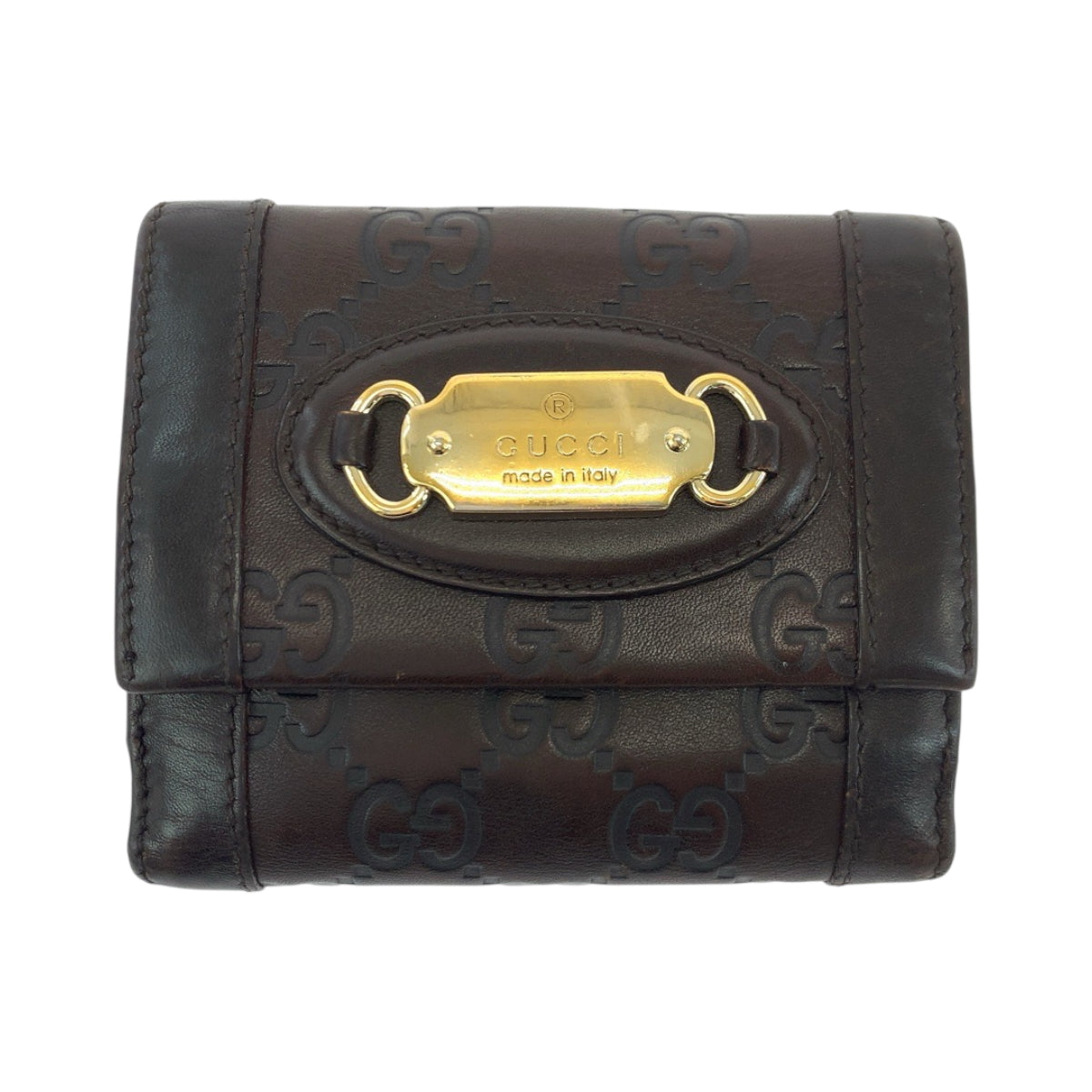 18484
GUCCI グッチ グッチシマ ダークブラウン ゴールド金具 レザー 146198 折財布 コンパクトウォレット  レディース
