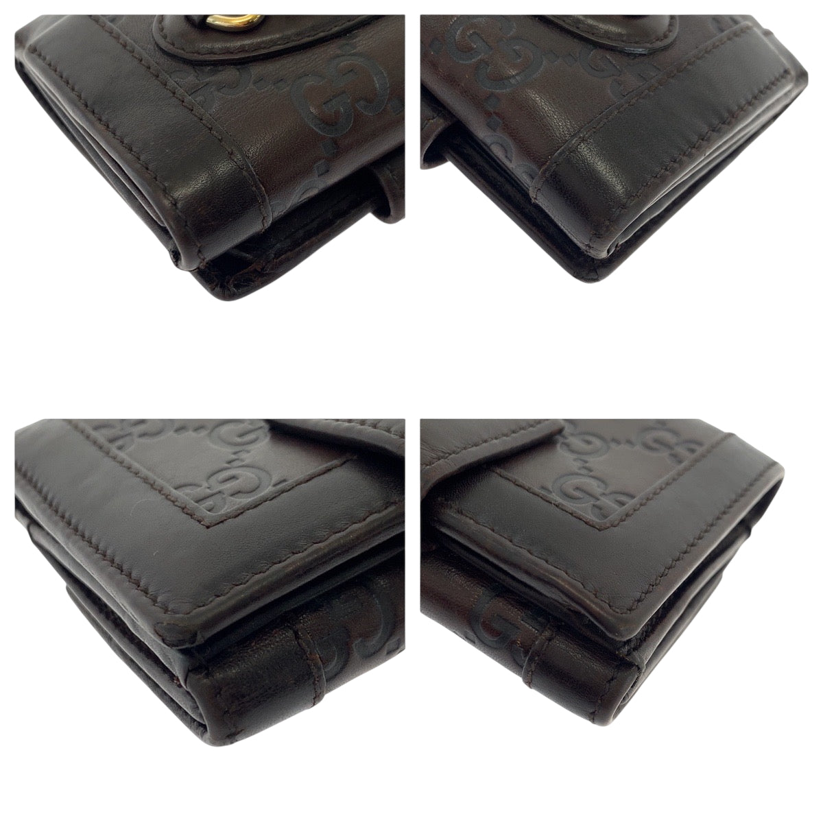 18484
GUCCI グッチ グッチシマ ダークブラウン ゴールド金具 レザー 146198 折財布 コンパクトウォレット  レディース