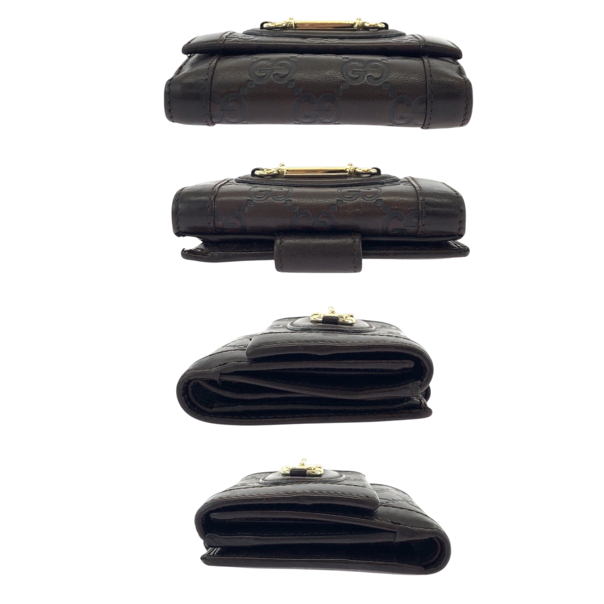 18484
GUCCI グッチ グッチシマ ダークブラウン ゴールド金具 レザー 146198 折財布 コンパクトウォレット  レディース