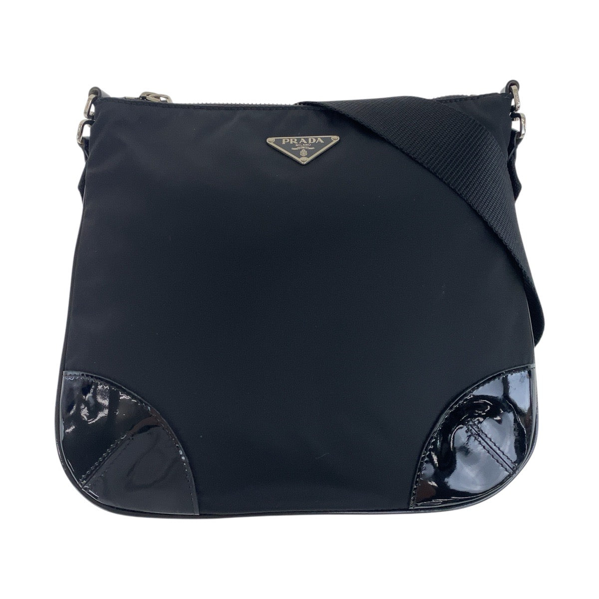 18485
PRADA プラダ テスート 三角ロゴプレート ブラック 黒 シルバー金具 ナイロン / エナメル ショルダーバッグ ポシェット  レディース ABP42