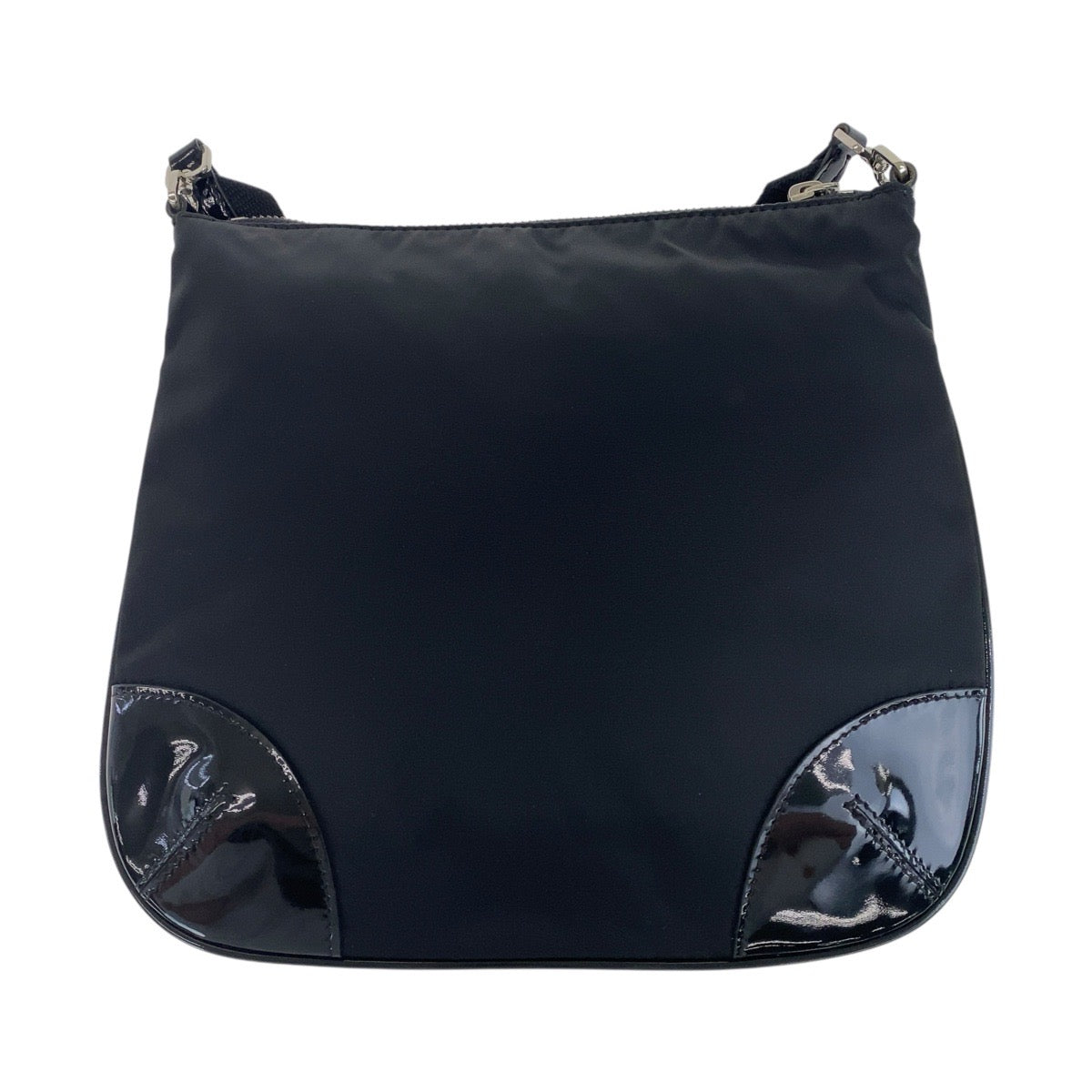 18485
PRADA プラダ テスート 三角ロゴプレート ブラック 黒 シルバー金具 ナイロン / エナメル ショルダーバッグ ポシェット  レディース ABP42