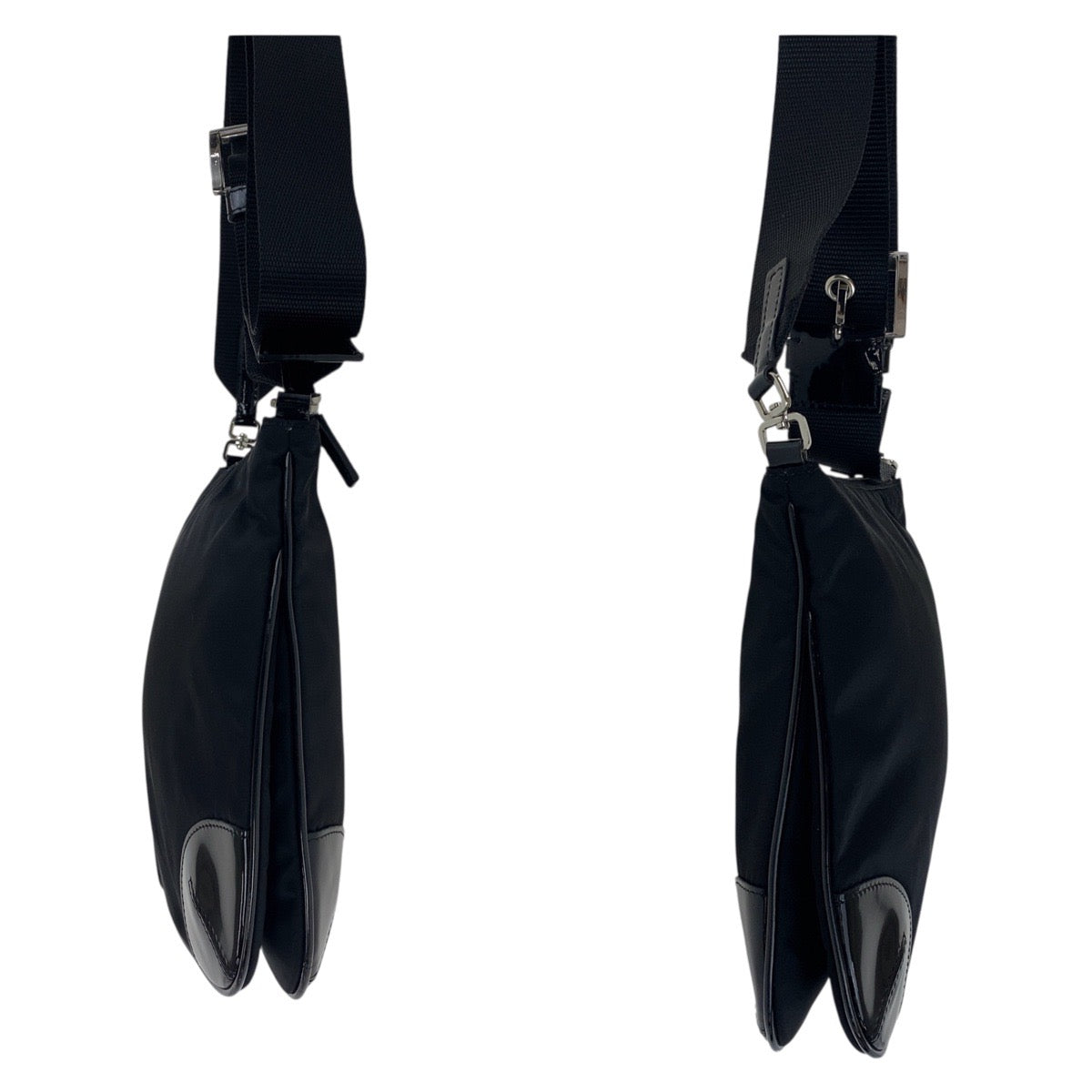 18485
PRADA プラダ テスート 三角ロゴプレート ブラック 黒 シルバー金具 ナイロン / エナメル ショルダーバッグ ポシェット  レディース ABP42