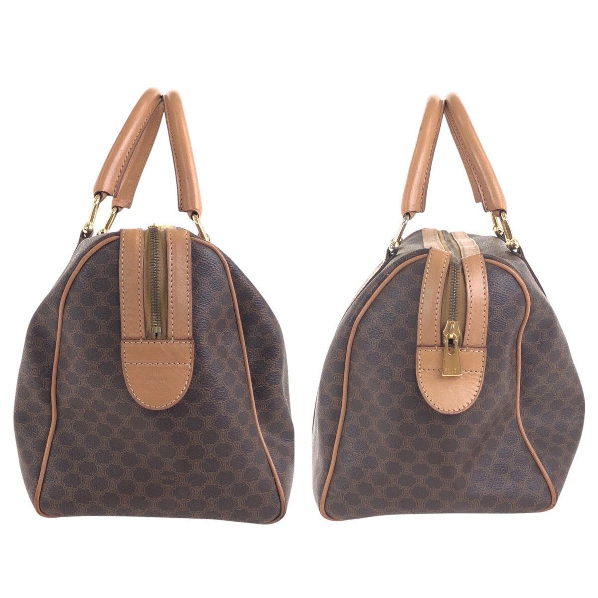 18490
CELINE セリーヌ ヴィンテージ マカダム ブラウン ゴールド金具 PVC M14 ハンドバッグ ボストンバッグ レディース AB32