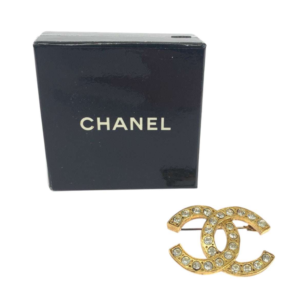 18491
CHANEL シャネル ヴィンテージ ココマーク ラインストーン ゴールド メタル ブローチ  レディース AB52