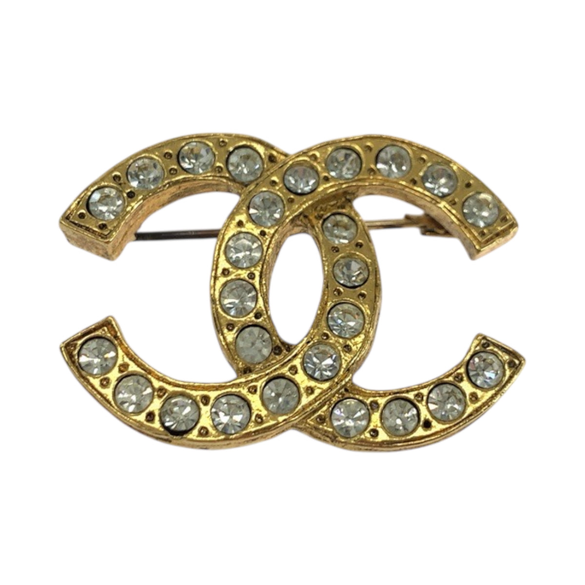 18491
CHANEL シャネル ヴィンテージ ココマーク ラインストーン ゴールド メタル ブローチ  レディース AB52