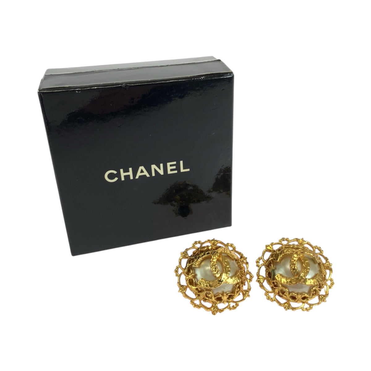 18494
CHANEL シャネル ヴィンテージ 溶岩 ココマーク バロックパール ゴールド ホワイト メタル イヤリング 28刻印 レディース AB40