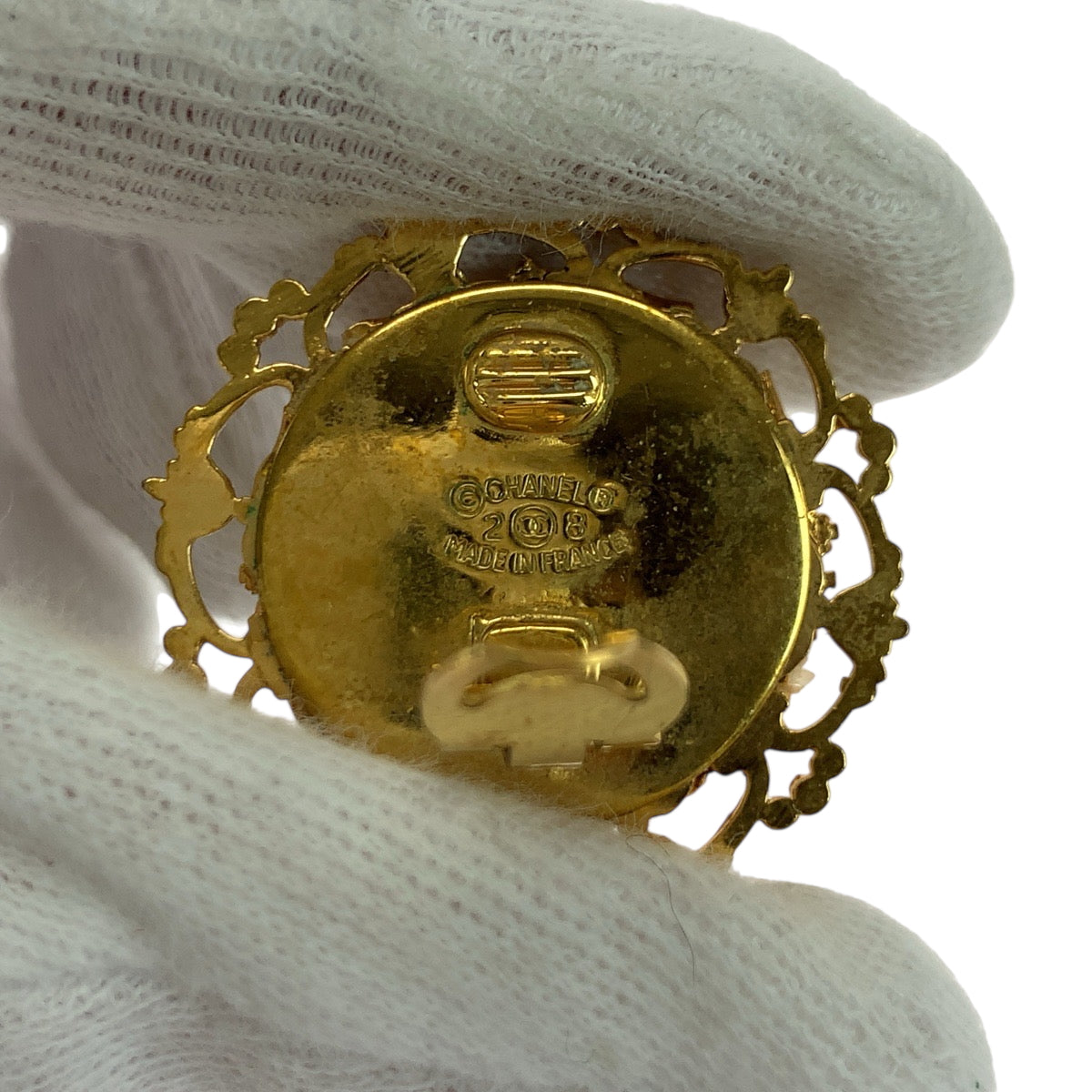 18494
CHANEL シャネル ヴィンテージ 溶岩 ココマーク バロックパール ゴールド ホワイト メタル イヤリング 28刻印 レディース AB40