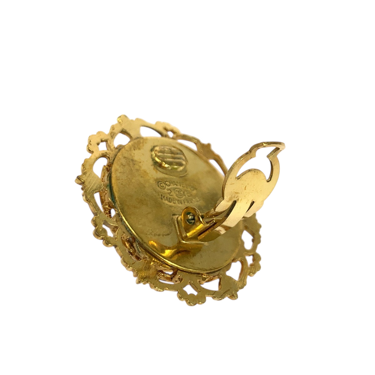 18494
CHANEL シャネル ヴィンテージ 溶岩 ココマーク バロックパール ゴールド ホワイト メタル イヤリング 28刻印 レディース AB40