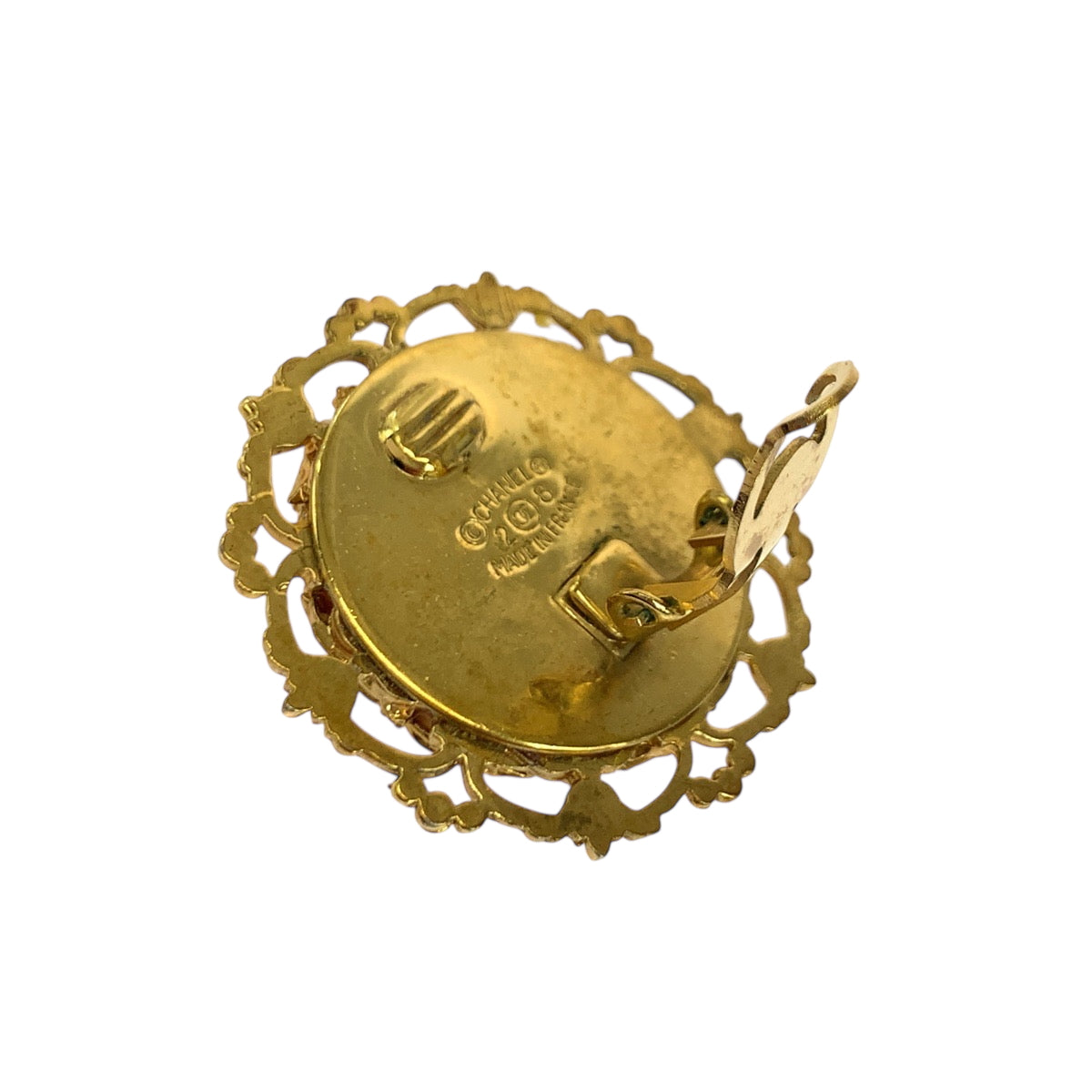 18494
CHANEL シャネル ヴィンテージ 溶岩 ココマーク バロックパール ゴールド ホワイト メタル イヤリング 28刻印 レディース AB40