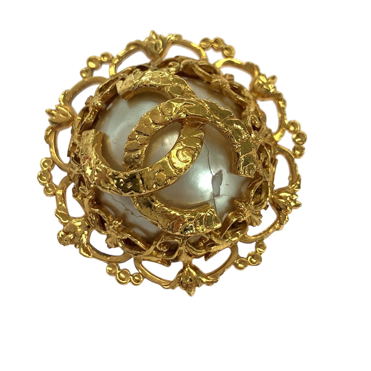 18494
CHANEL シャネル ヴィンテージ 溶岩 ココマーク バロックパール ゴールド ホワイト メタル イヤリング 28刻印 レディース AB40