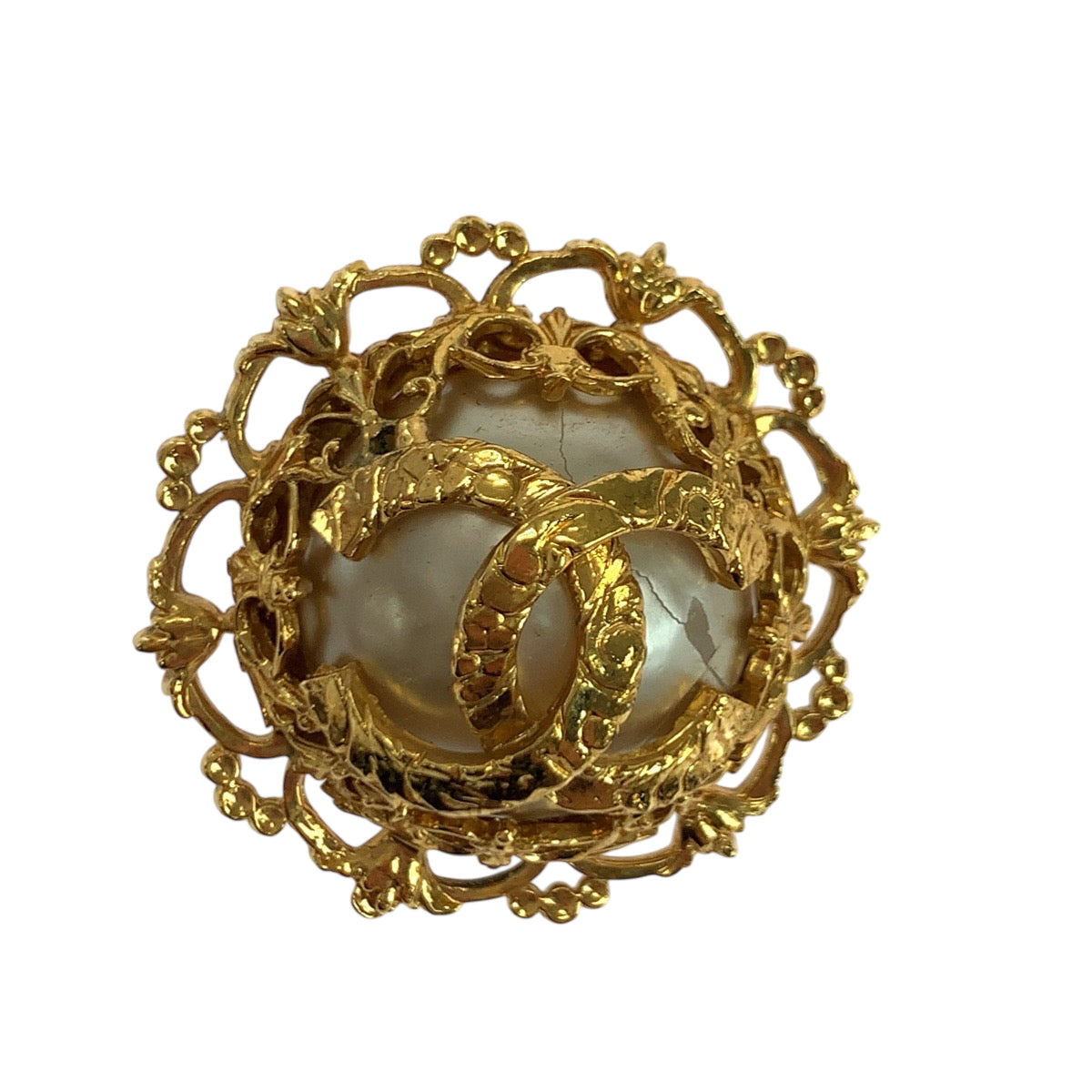 18494
CHANEL シャネル ヴィンテージ 溶岩 ココマーク バロックパール ゴールド ホワイト メタル イヤリング 28刻印 レディース AB40