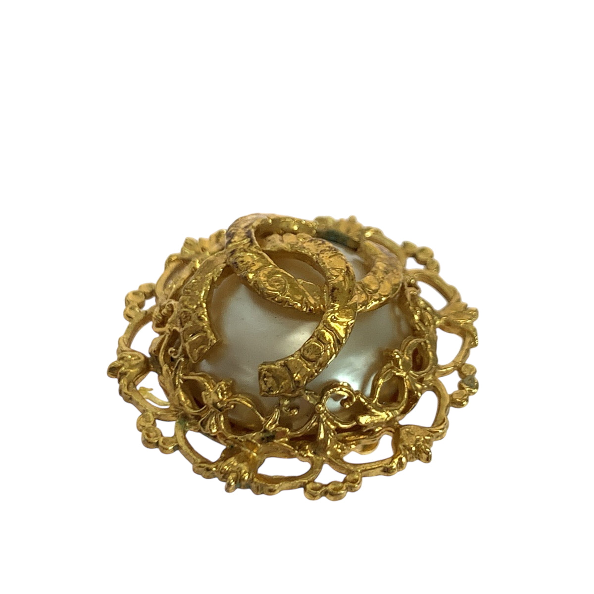 18494
CHANEL シャネル ヴィンテージ 溶岩 ココマーク バロックパール ゴールド ホワイト メタル イヤリング 28刻印 レディース AB40