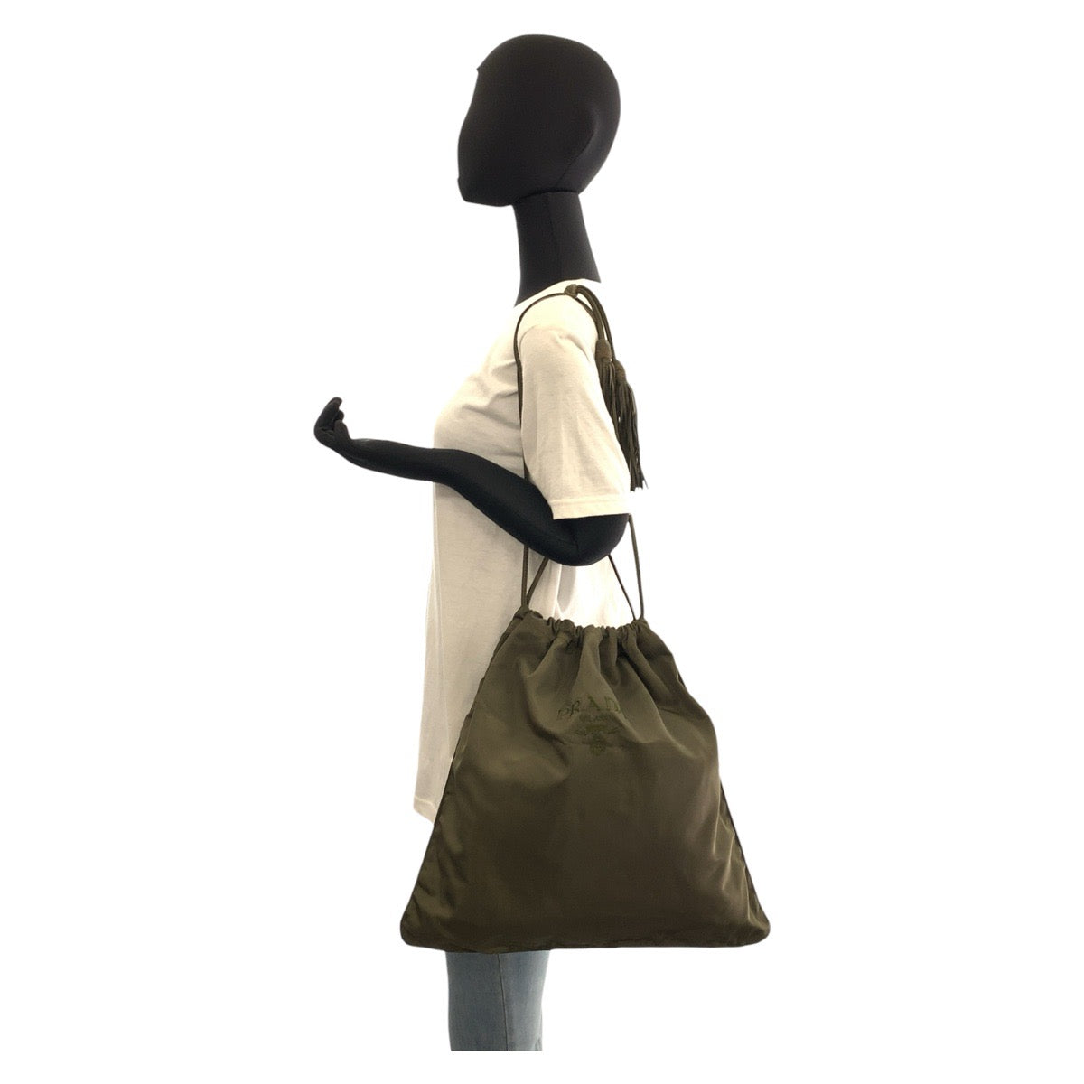 18497
PRADA プラダ テスート カーキ ナイロン ショルダーバッグ 巾着バッグ  レディース AB22
