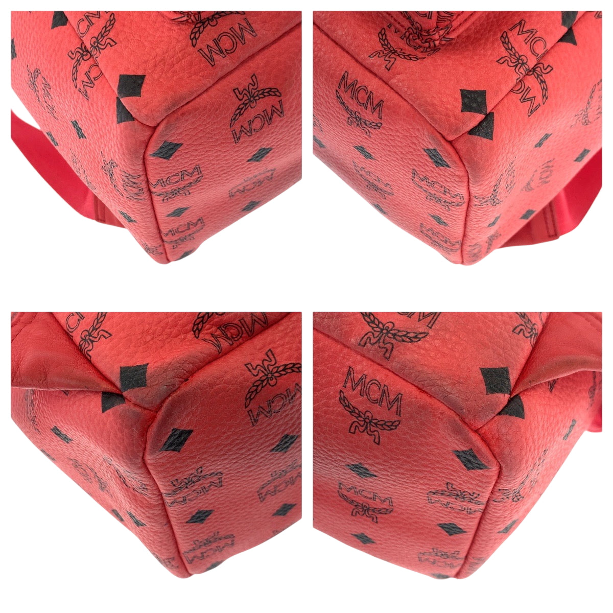 18499
MCM エム シー エム ヴィセトス スタッズ レッド ゴールド金具 レザー リュックサック バックパック  レディース ABP45