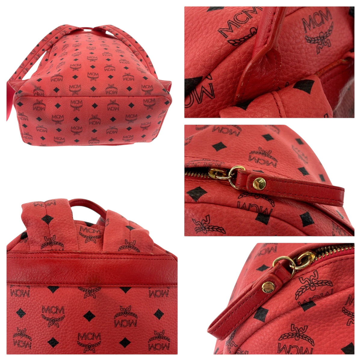 18499
MCM エム シー エム ヴィセトス スタッズ レッド ゴールド金具 レザー リュックサック バックパック  レディース ABP45