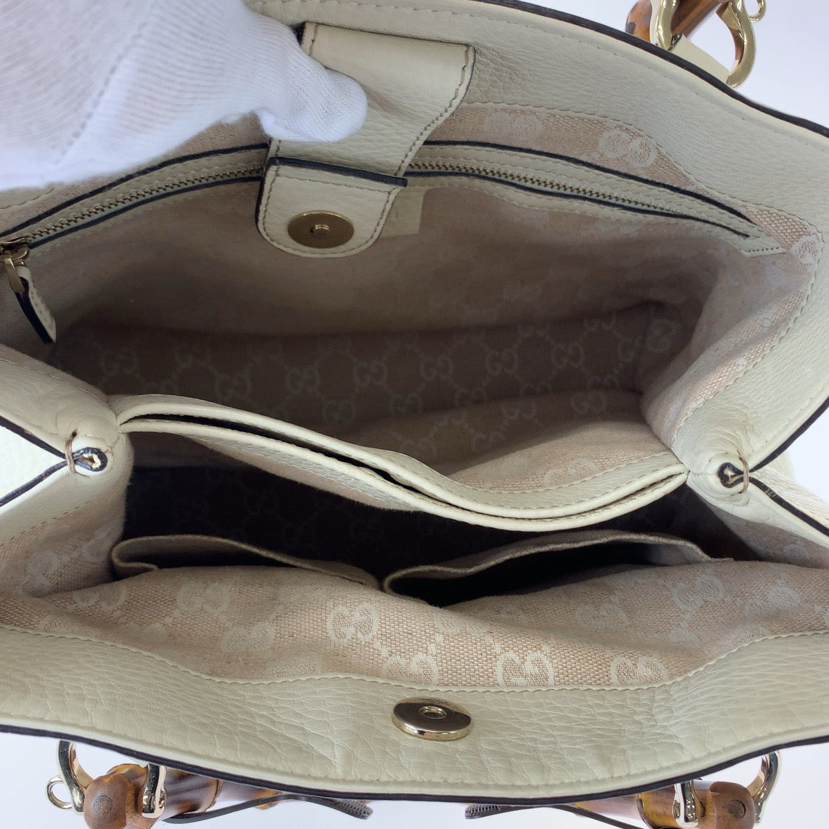 18503
GUCCI グッチ バンブー アイボリー ブラウン ゴールド金具 レザー 308360 ショルダーバッグ ハンドバッグ 2way レディース ABP52