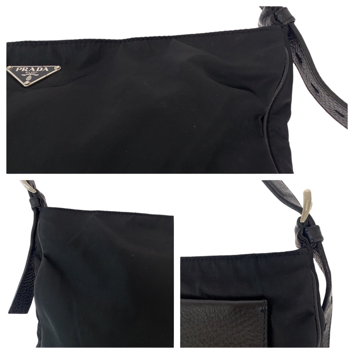 18504
PRADA プラダ テスート ヴィッテロダイノ 三角ロゴプレート ブラック 黒 シルバー金具 ナイロン / レザー ショルダーバッグ メッセンジャーバッグ メンズ A58