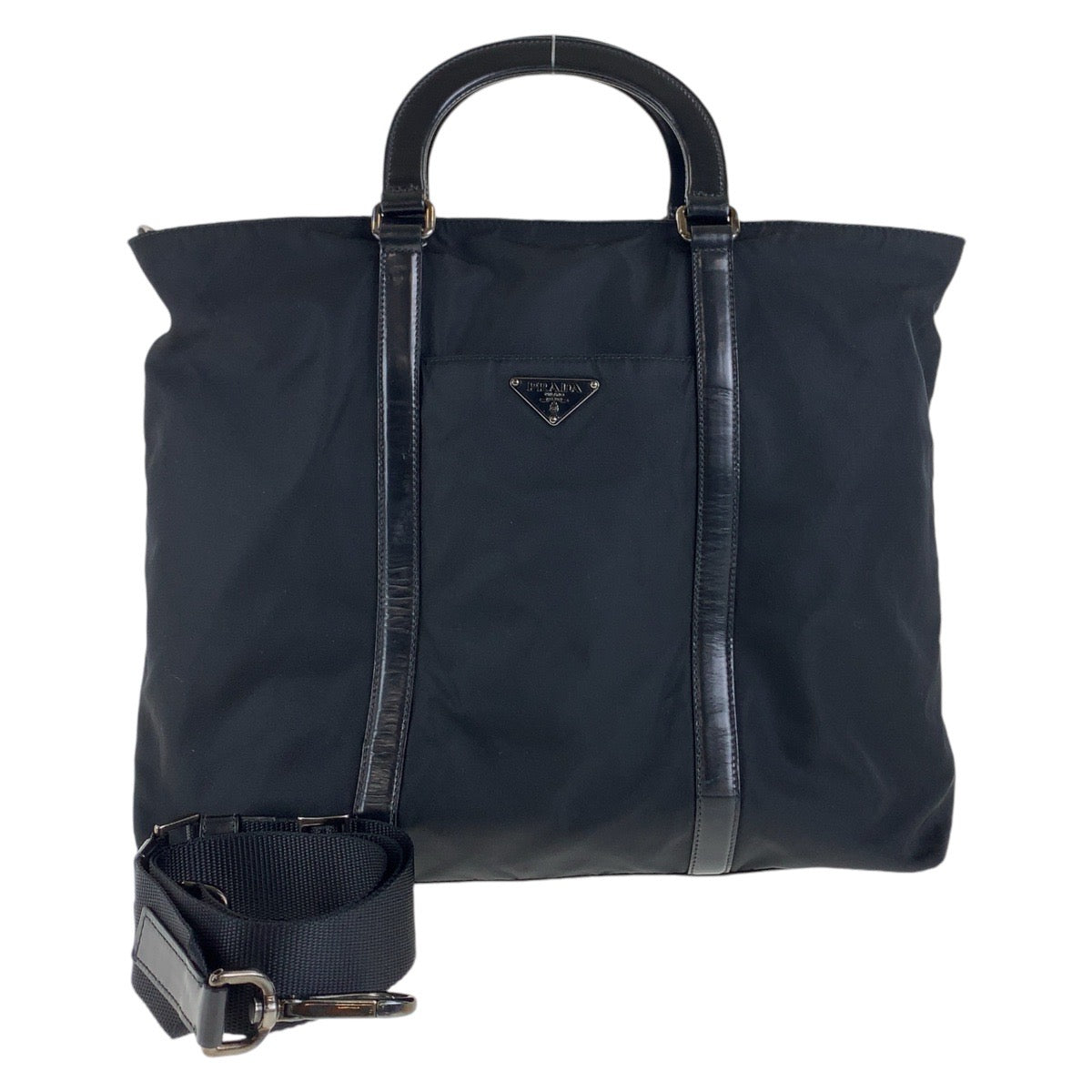 18505
PRADA プラダ テスート 三角ロゴプレート ストラップあり ブラック 黒 ガンメタ金具 ナイロン / レザー ビジネスバッグ ブリーフケース 2way  メンズ ABP54