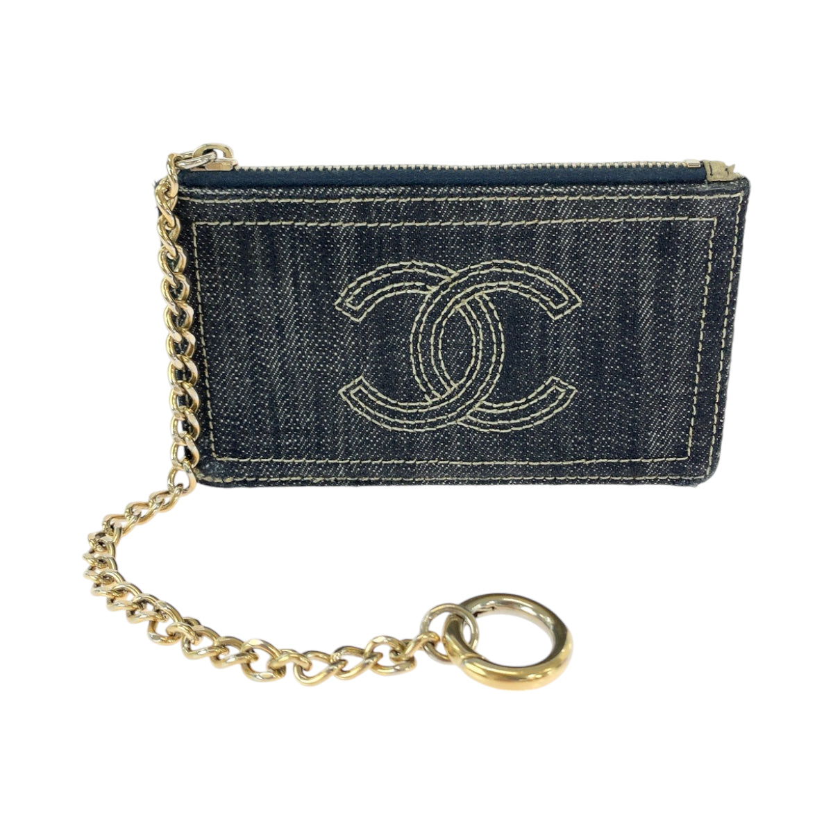 18508
CHANEL シャネル スパークリングデニム ココマーク デニム ブルー ゴールド金具 デニム チェーン付き コインケース 小銭入れ レディース AB52