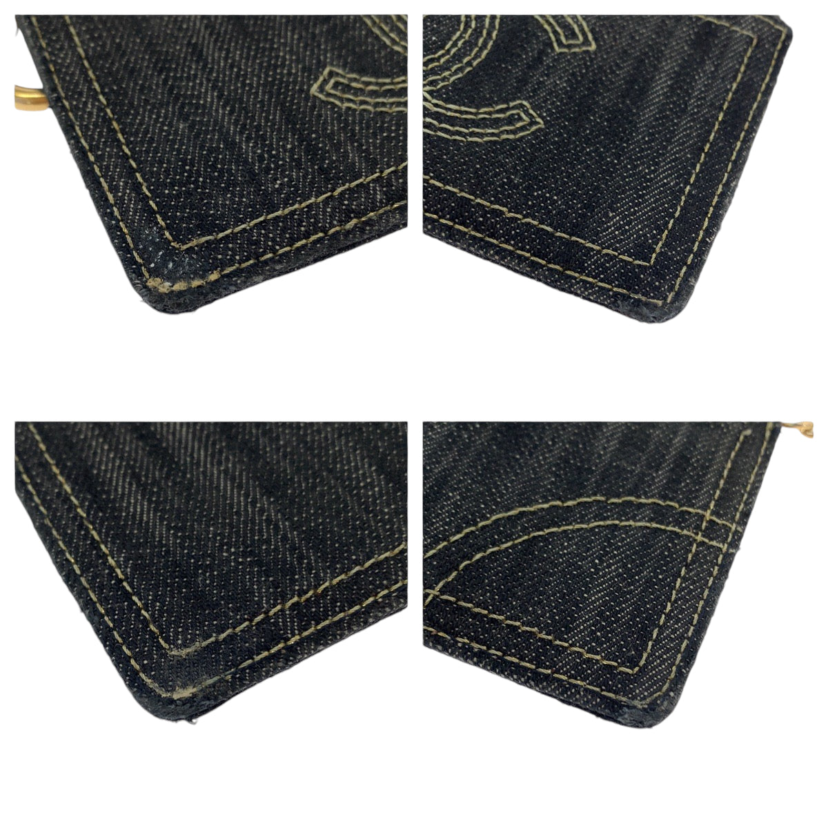 18508
CHANEL シャネル スパークリングデニム ココマーク デニム ブルー ゴールド金具 デニム チェーン付き コインケース 小銭入れ  レディース AB52