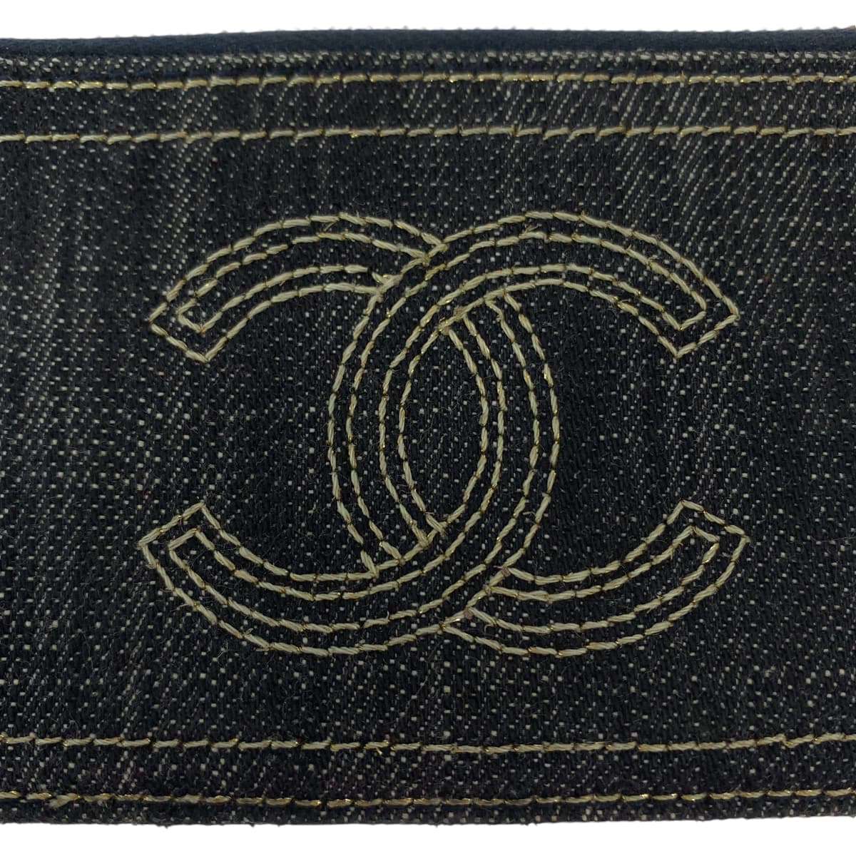 18508
CHANEL シャネル スパークリングデニム ココマーク デニム ブルー ゴールド金具 デニム チェーン付き コインケース 小銭入れ レディース AB52