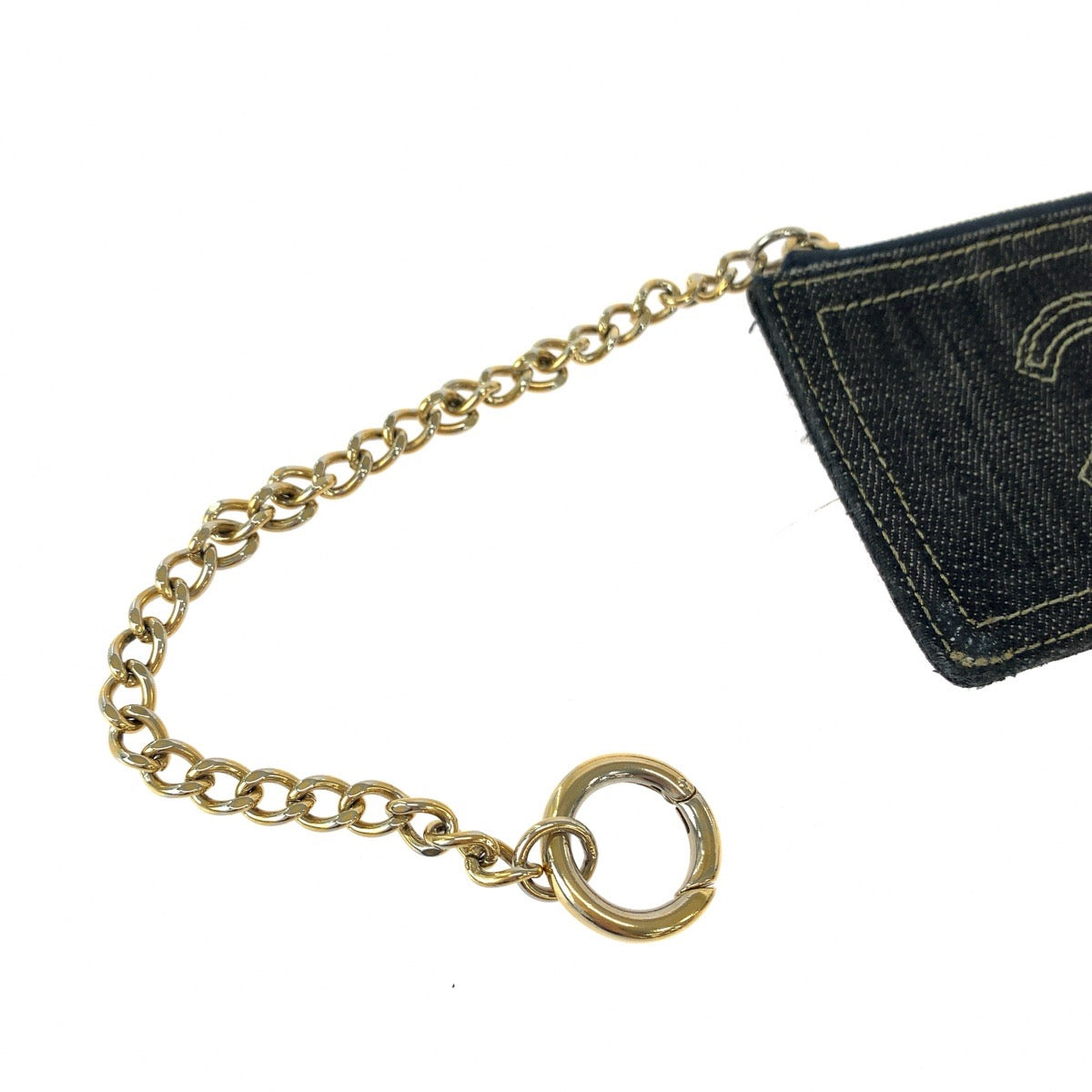 18508
CHANEL シャネル スパークリングデニム ココマーク デニム ブルー ゴールド金具 デニム チェーン付き コインケース 小銭入れ レディース AB52