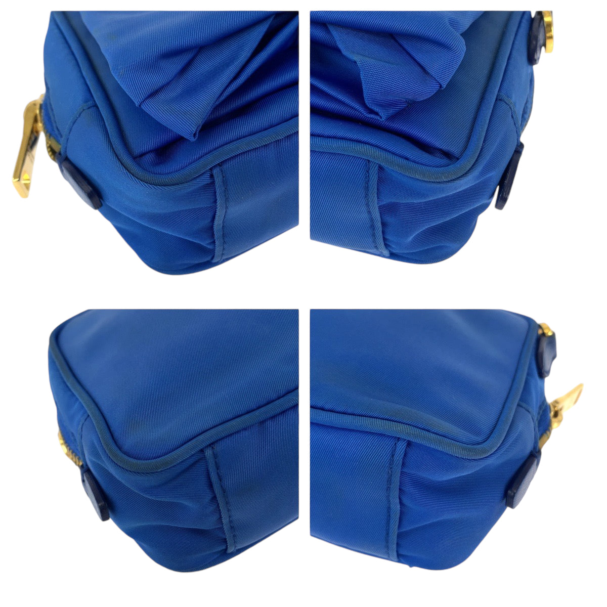 18510
PRADA プラダ テスート リボン ブルー ゴールド金具 ナイロン ショルダーバッグ ポシェット レディース AB48