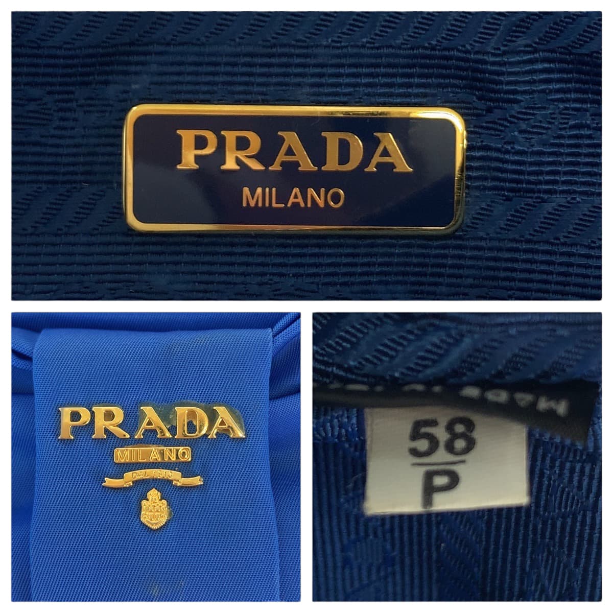 18510
PRADA プラダ テスート リボン ブルー ゴールド金具 ナイロン ショルダーバッグ ポシェット  レディース AB48
