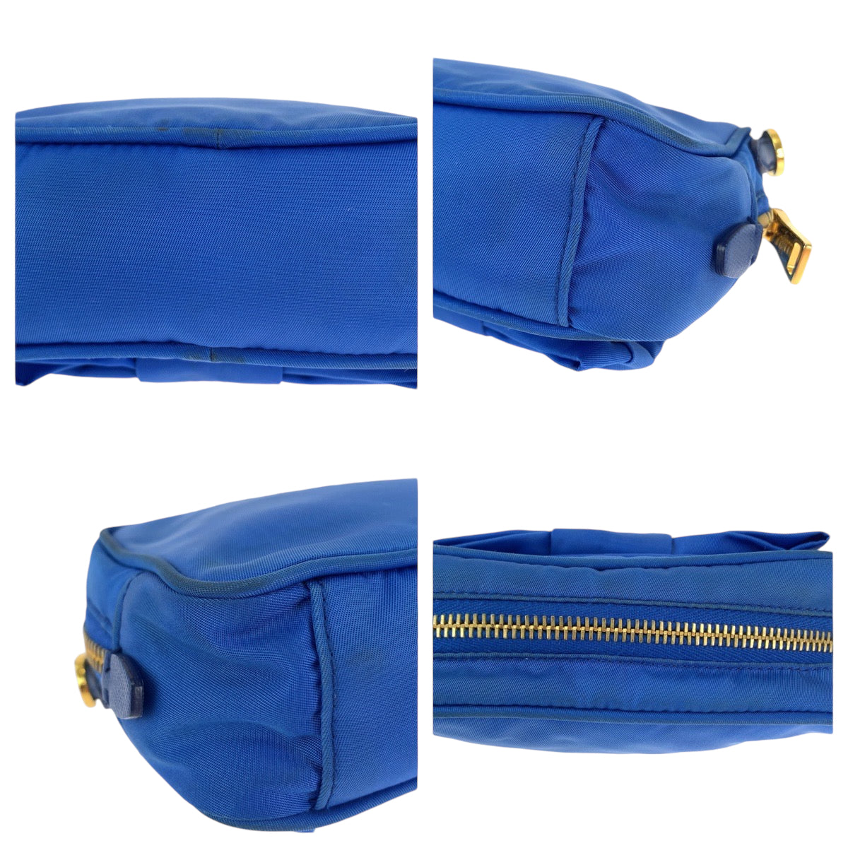 18510
PRADA プラダ テスート リボン ブルー ゴールド金具 ナイロン ショルダーバッグ ポシェット  レディース AB48