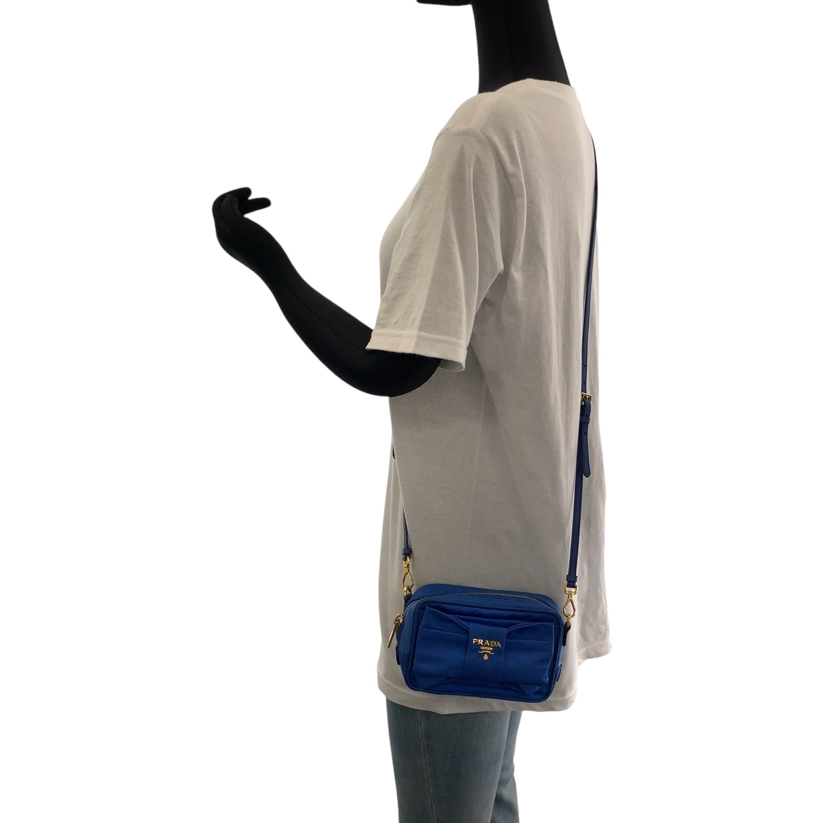 18510
PRADA プラダ テスート リボン ブルー ゴールド金具 ナイロン ショルダーバッグ ポシェット  レディース AB48