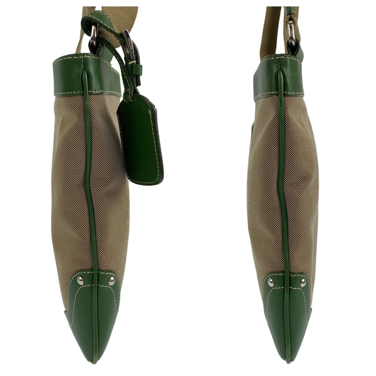 18514
PRADA プラダ ロゴジャガード 男女兼用 ベージュ グリーン シルバー金具 キャンバス / レザー ショルダーバッグ メッセンジャーバッグ  メンズ ABP48