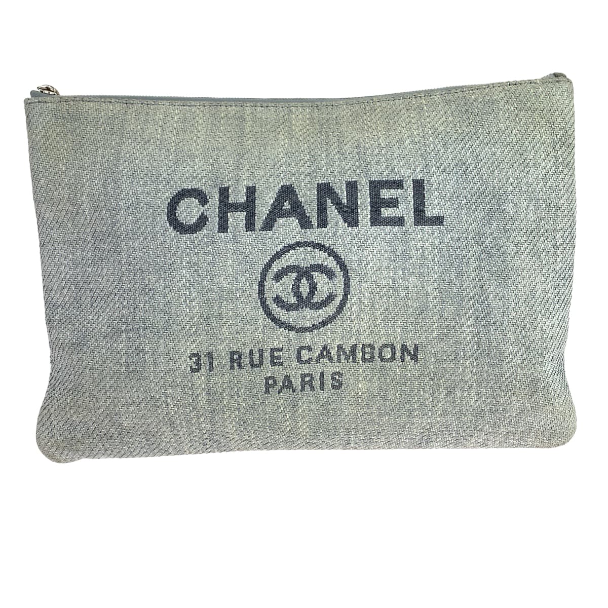 18517
CHANEL シャネル クルーズライン ドーヴィル ココマーク グレー シルバー金具 キャンバス クラッチバッグ セカンドバッグ ポーチ レディース AB43