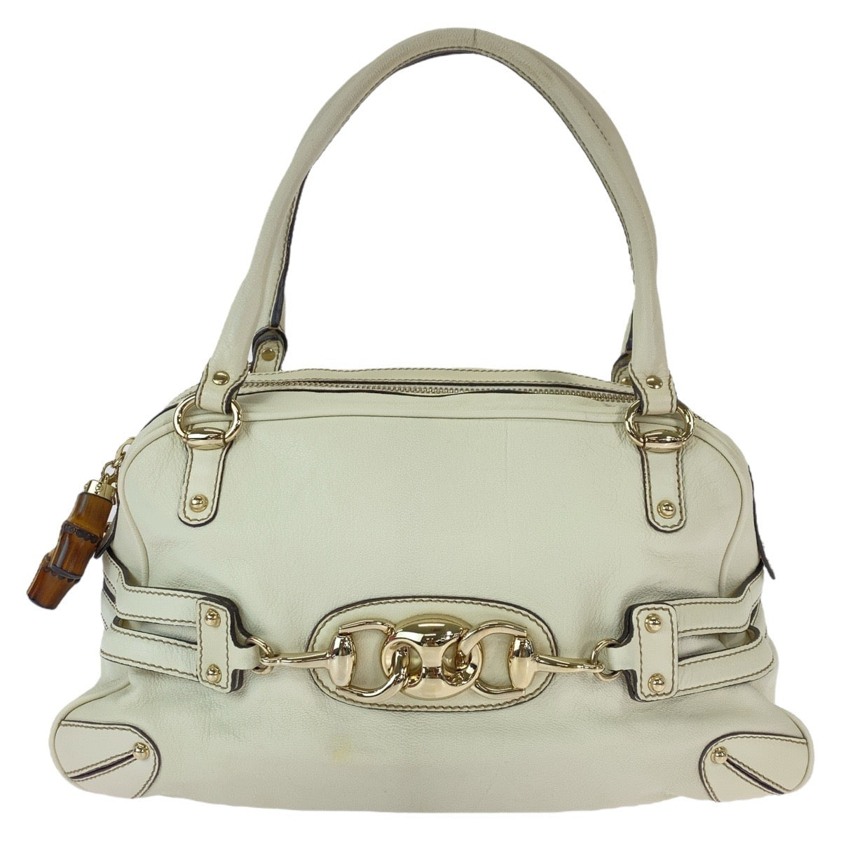 18518
GUCCI グッチ バンブー ホースビット ホワイト ゴールド金具 レザー 159398 ハンドバッグ ショルダーバッグ レディース AB48