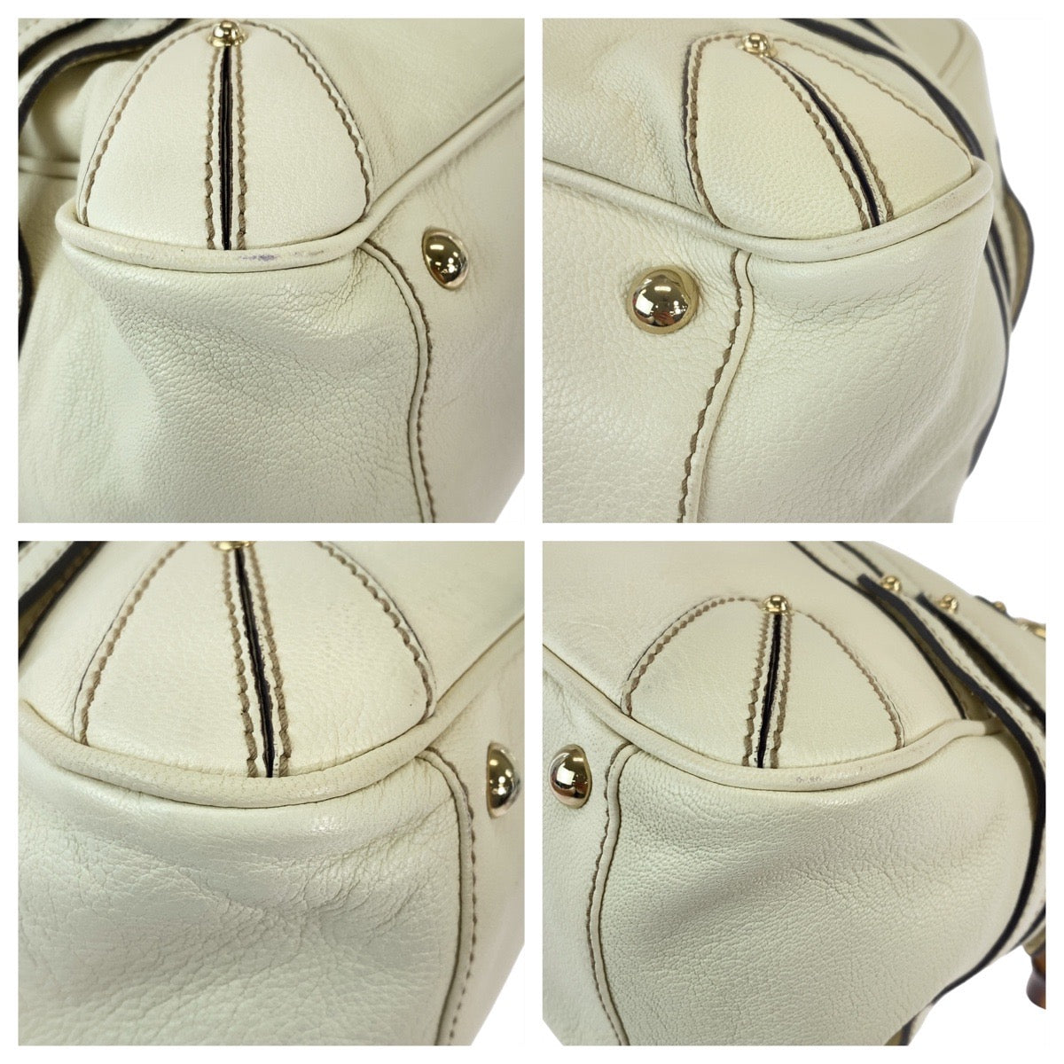 18518
GUCCI グッチ バンブー ホースビット ホワイト ゴールド金具 レザー 159398 ハンドバッグ ショルダーバッグ レディース AB48