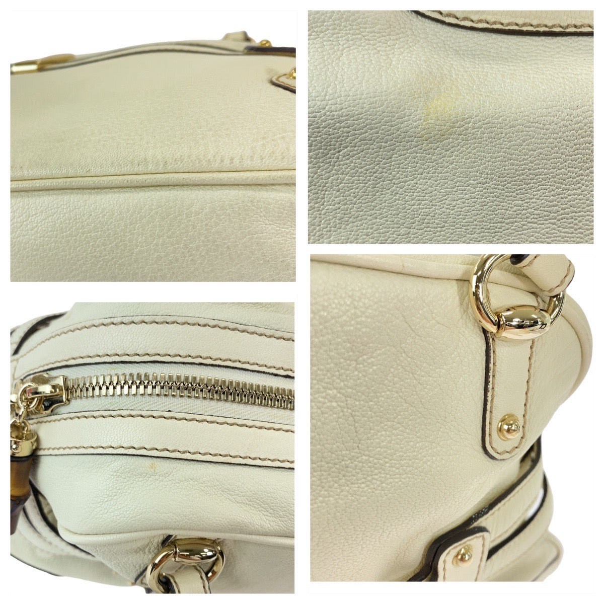 18518
GUCCI グッチ バンブー ホースビット ホワイト ゴールド金具 レザー 159398 ハンドバッグ ショルダーバッグ レディース AB48