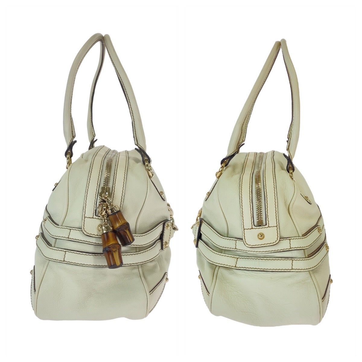 18518
GUCCI グッチ バンブー ホースビット ホワイト ゴールド金具 レザー 159398 ハンドバッグ ショルダーバッグ レディース AB48