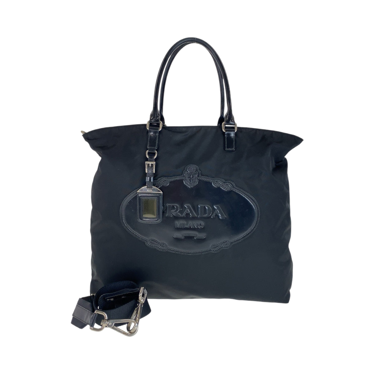 18523
PRADA プラダ テスート ロゴ型押し ブラック 黒 シルバー金具 ナイロン BN1105 トートバッグ ショルダーバッグ 2way レディース AB48