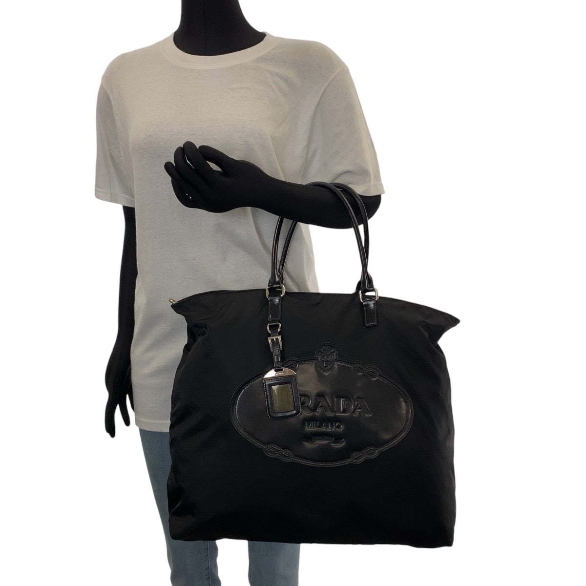 18523
PRADA プラダ テスート ロゴ型押し ブラック 黒 シルバー金具 ナイロン BN1105 トートバッグ ショルダーバッグ 2way レディース AB48