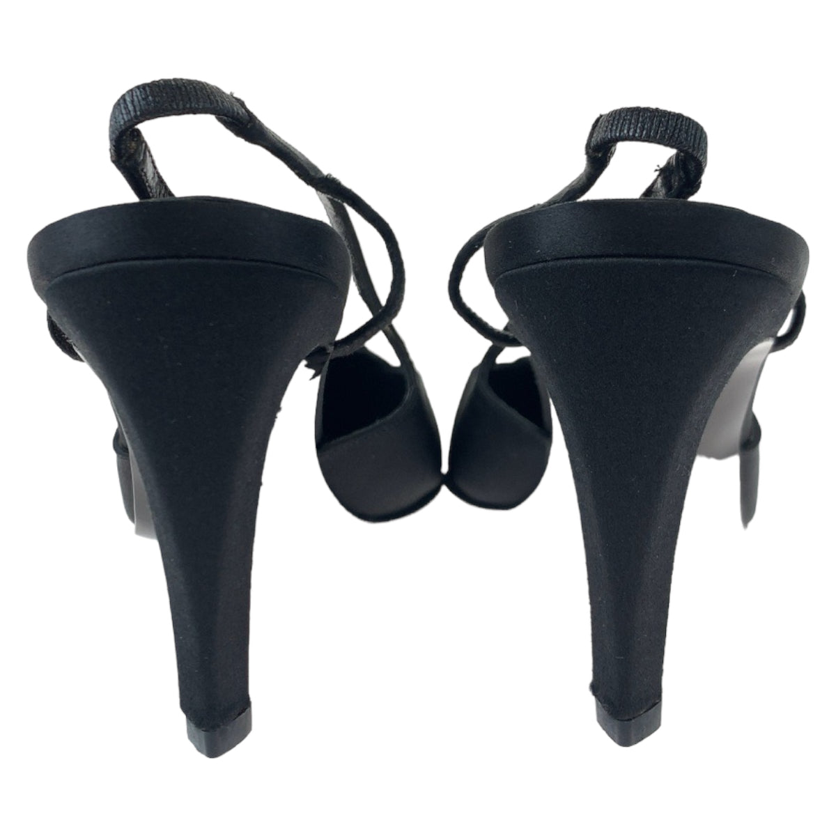 18527
CHANEL シャネル ココマーク ラインストーン サイズ36 1/2 バッグストラップ ブラック 黒 シルバー金具 サテン パンプス ミュール ハイヒール レディース SA38