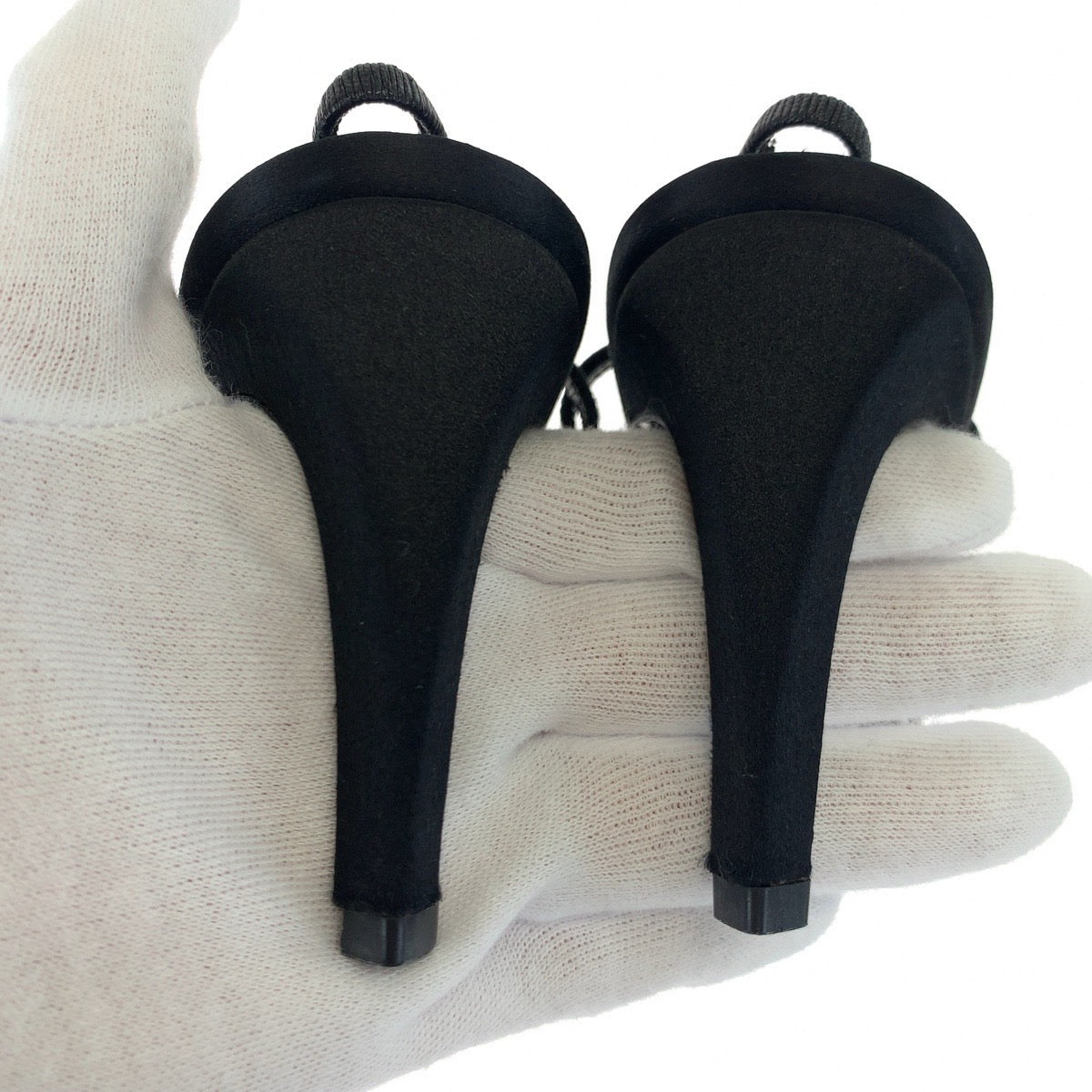 18527
CHANEL シャネル ココマーク ラインストーン サイズ36 1/2 バッグストラップ ブラック 黒 シルバー金具 サテン パンプス ミュール ハイヒール レディース SA38