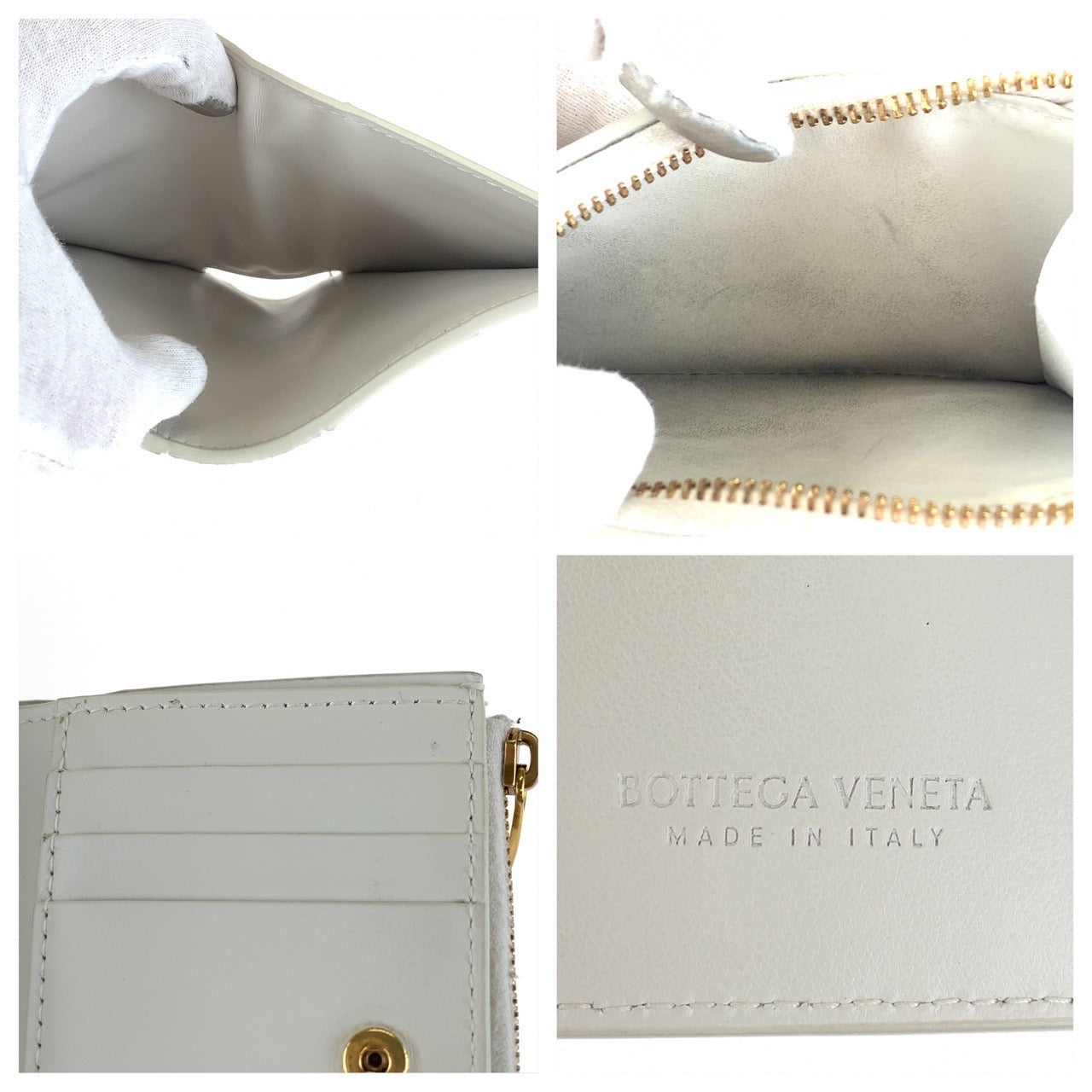 18529
BOTTEGAVENETA ボッテガヴェネタ マキシイントレチャート 男女兼用 ホワイト レザー 折財布 コンパクトウォレット  レディース ABP42