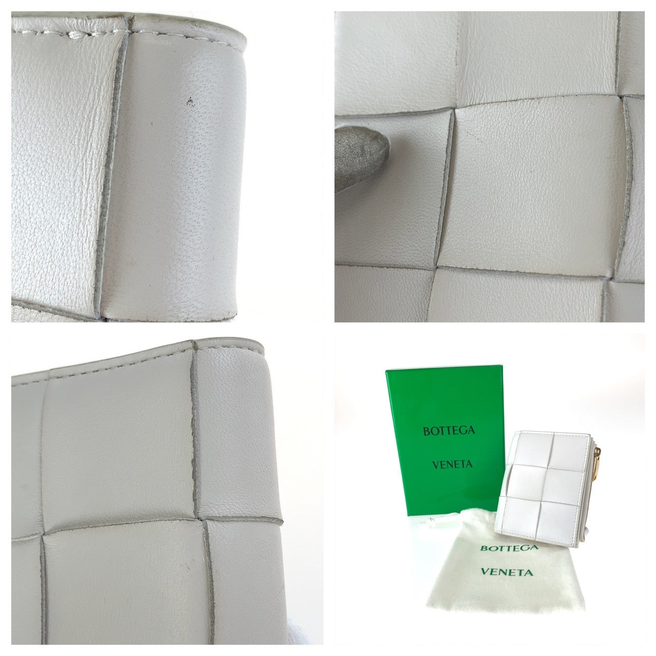 18529
BOTTEGAVENETA ボッテガヴェネタ マキシイントレチャート 男女兼用 ホワイト レザー 折財布 コンパクトウォレット  レディース ABP42