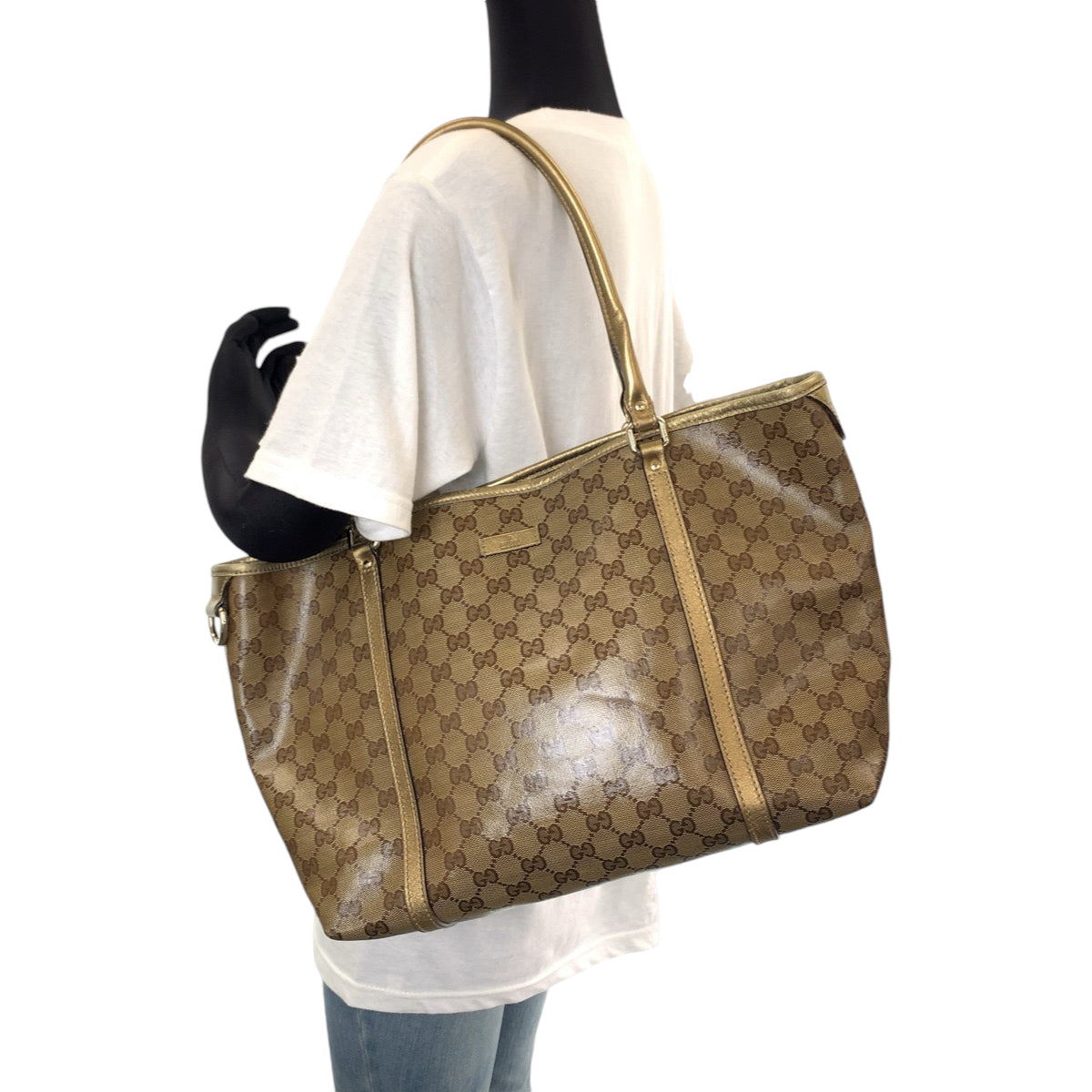 18540
GUCCI グッチ GGクリスタル ブラウン ゴールド ゴールド金具 GGスプリームキャンバス 197953 トートバッグ ショルダーバッグ  レディース AB43