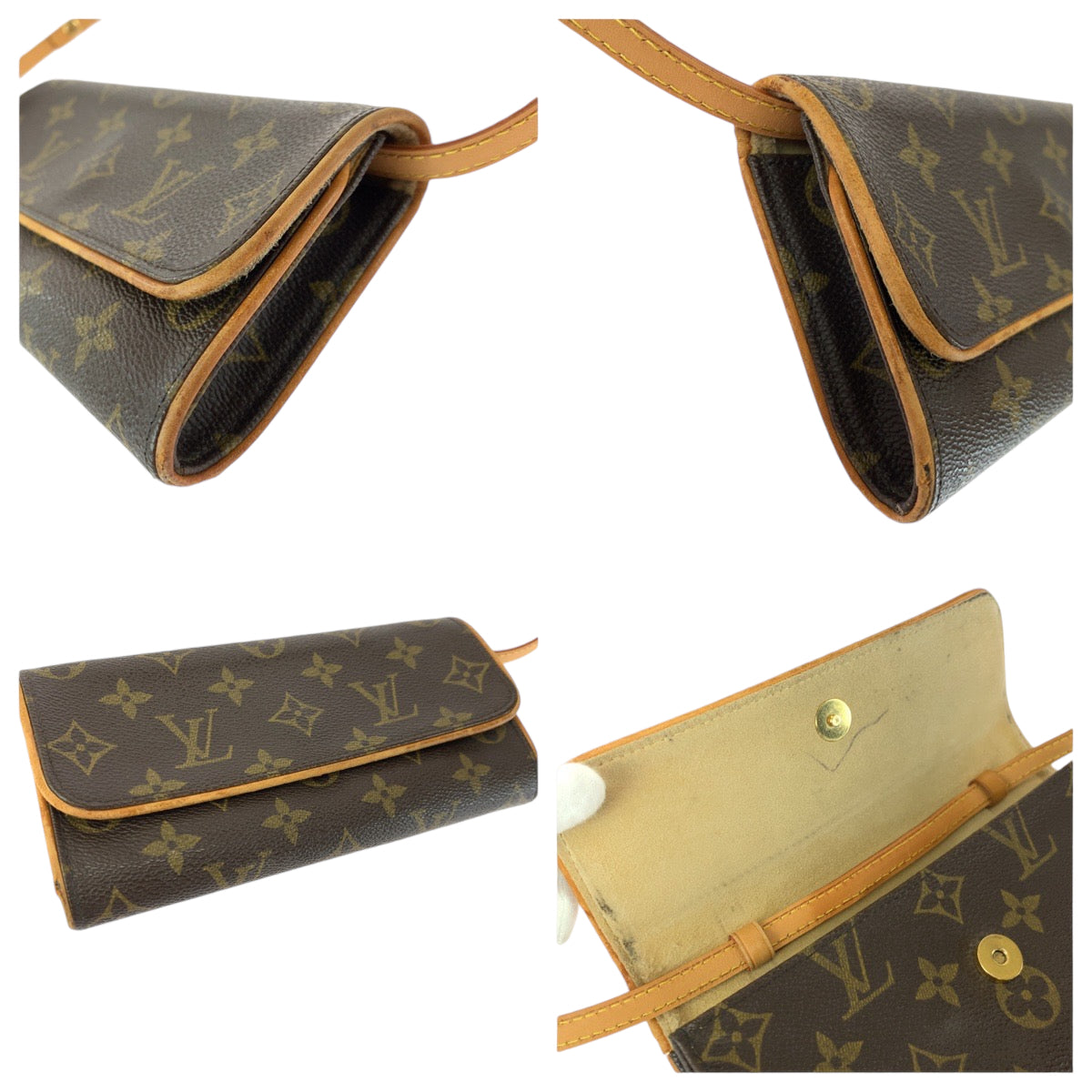 18542
LOUIS VUITTON ルイヴィトン モノグラム ポシェットツインPM ブラウンゴールド金具 PVC M51854 ショルダーバッグ ポシェット  レディース AB41