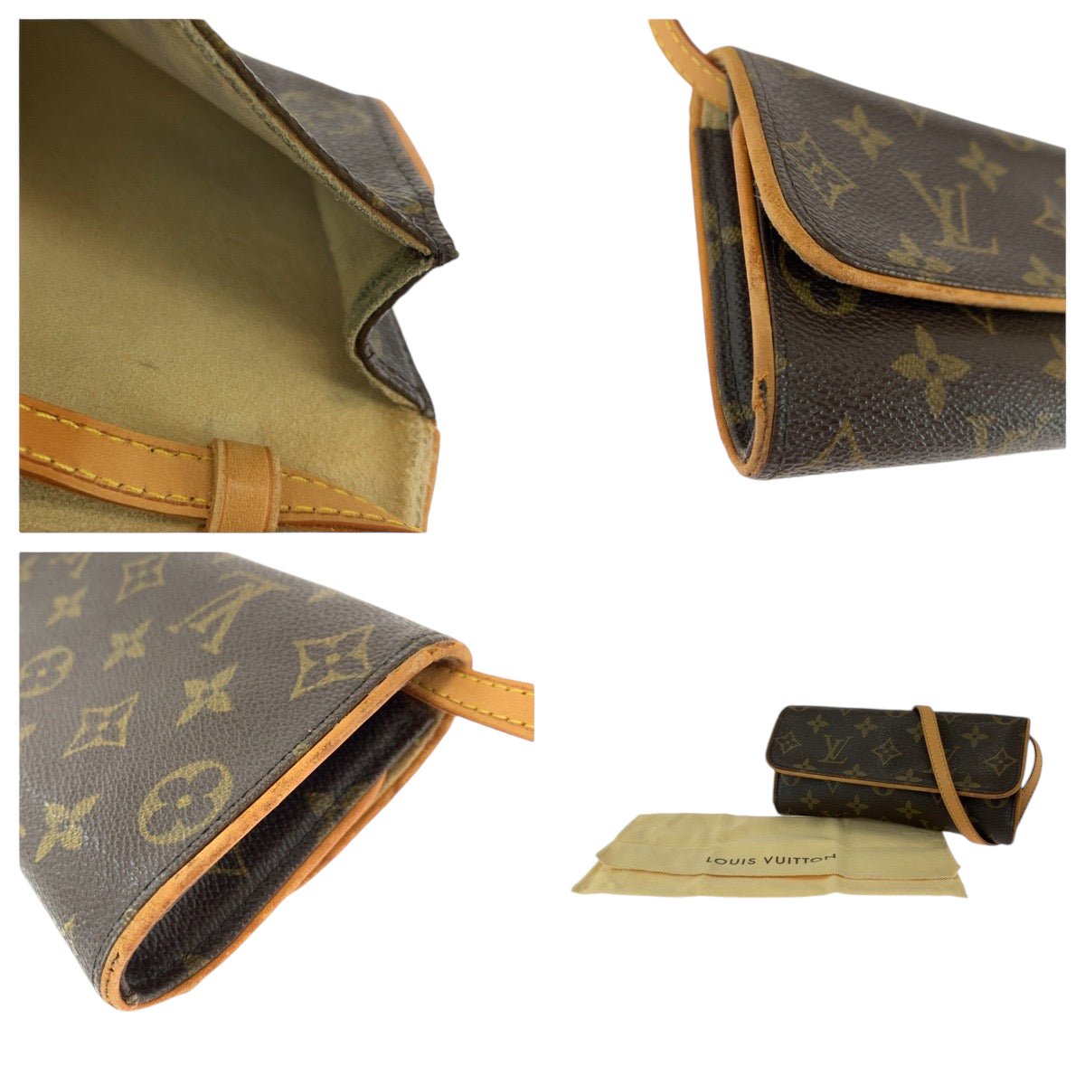 18542
LOUIS VUITTON ルイヴィトン モノグラム ポシェットツインPM ブラウンゴールド金具 PVC M51854 ショルダーバッグ ポシェット  レディース AB41