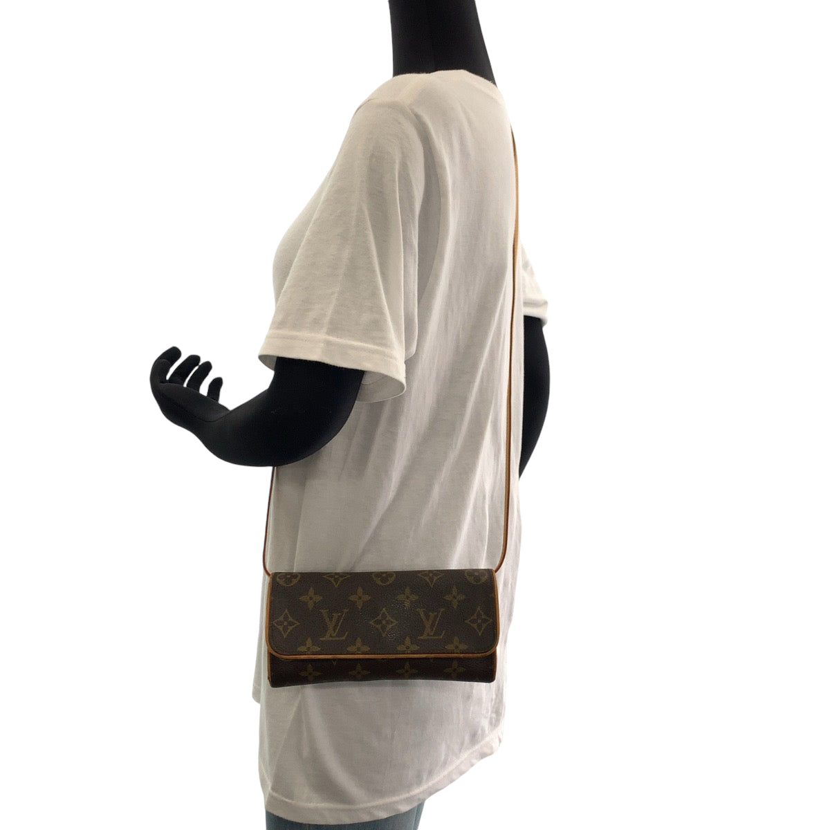 18542
LOUIS VUITTON ルイヴィトン モノグラム ポシェットツインPM ブラウンゴールド金具 PVC M51854 ショルダーバッグ ポシェット  レディース AB41